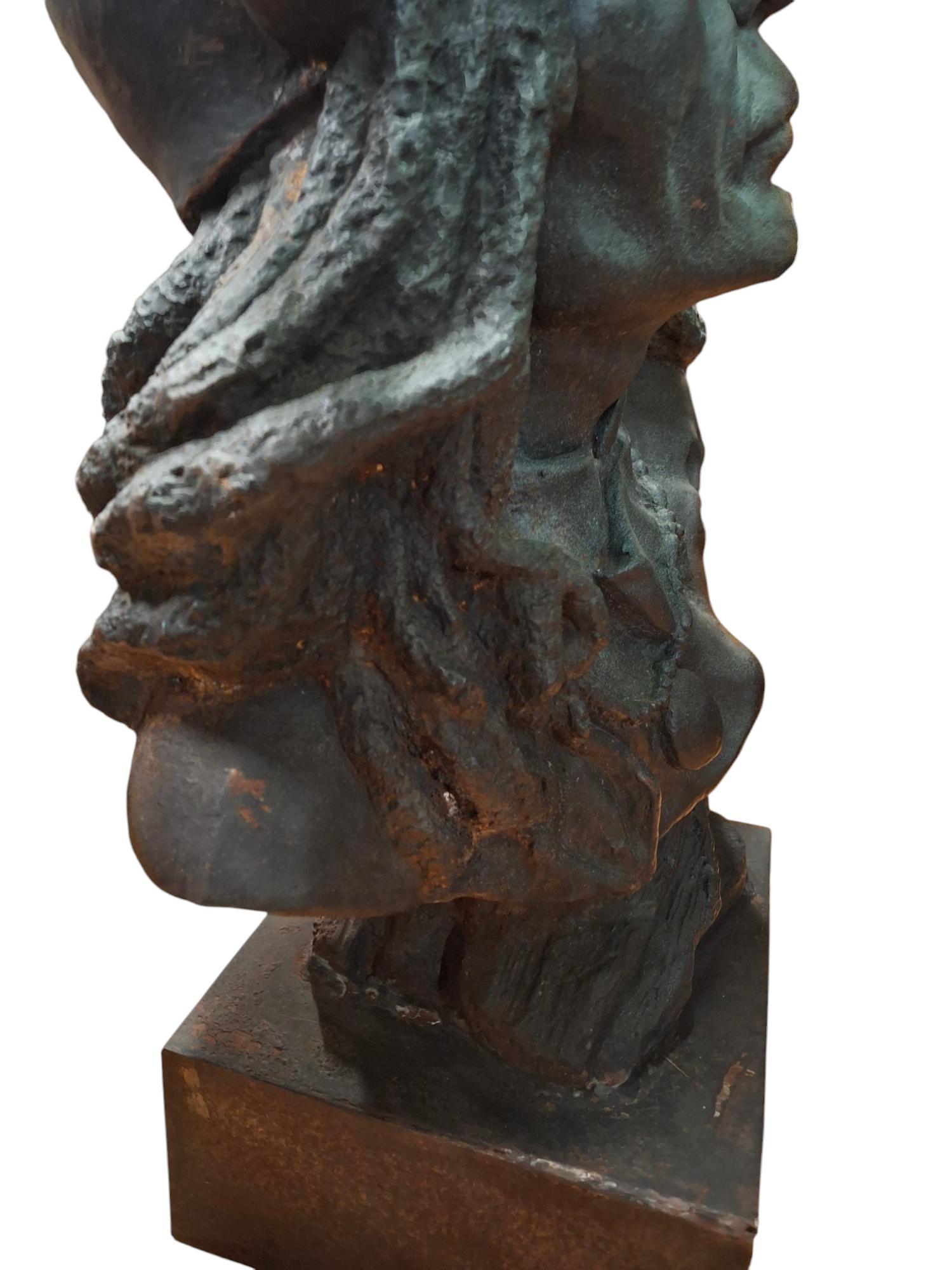 Cast Iron Native American Indian Chief Bust For Sale 4