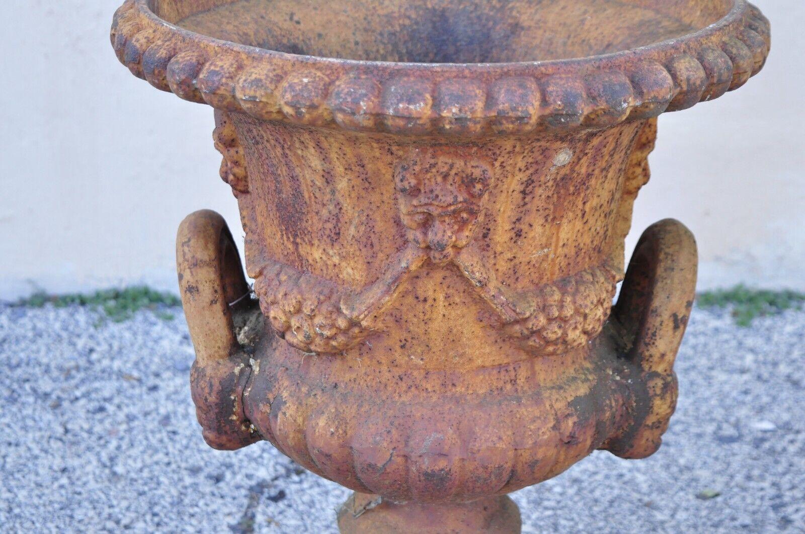 Cast Iron Neoclassical Style Figural Twin Handle Urn Garden Planter Pot - a Pair 1