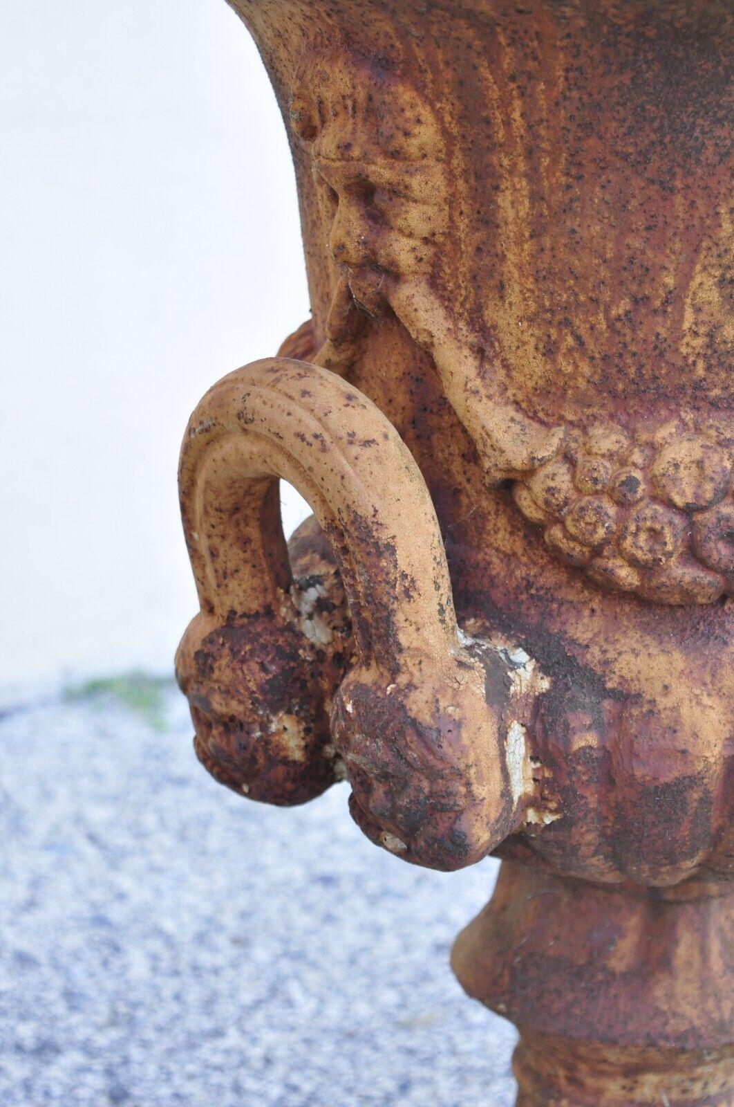 Cast Iron Neoclassical Style Figural Twin Handle Urn Garden Planter Pot - a Pair 2
