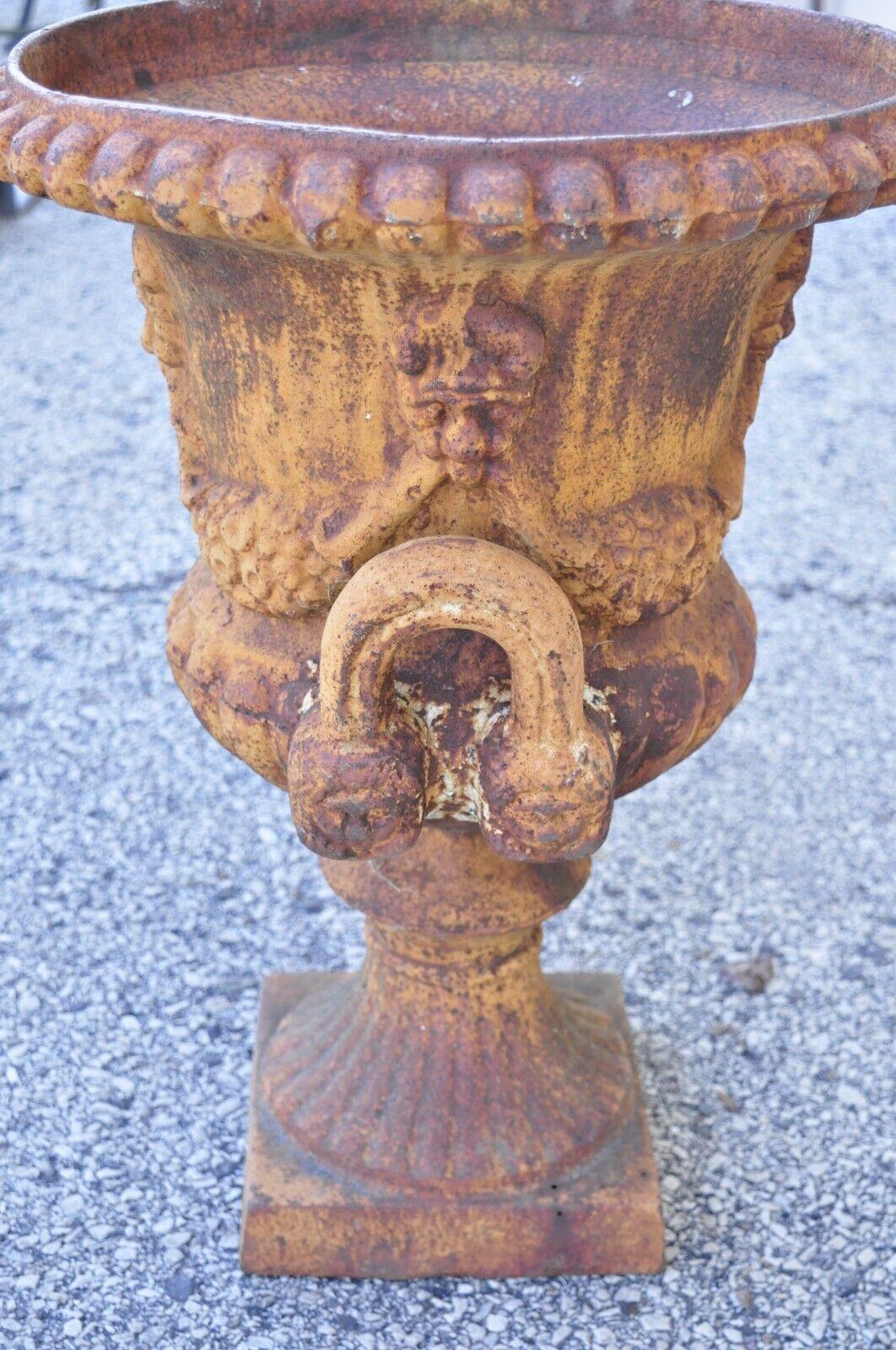 Cast Iron Neoclassical Style Figural Twin Handle Urn Garden Planter Pot - a Pair 3