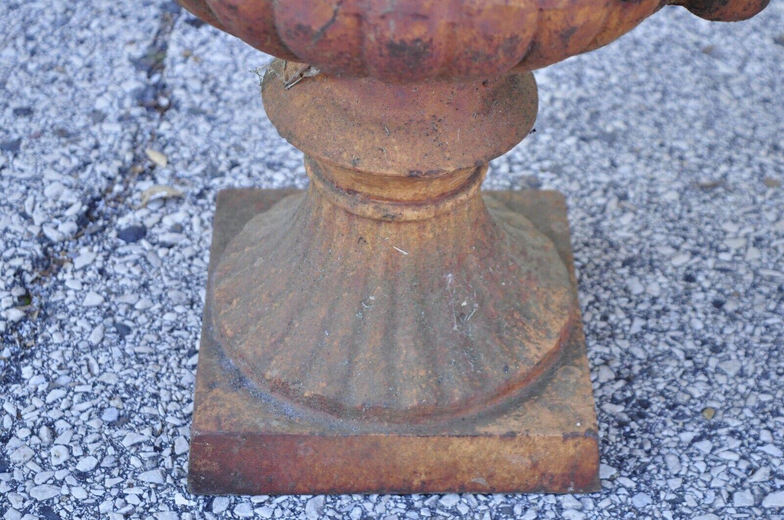 Cast Iron Neoclassical Style Figural Twin Handle Urn Garden Planter Pot - a Pair 5