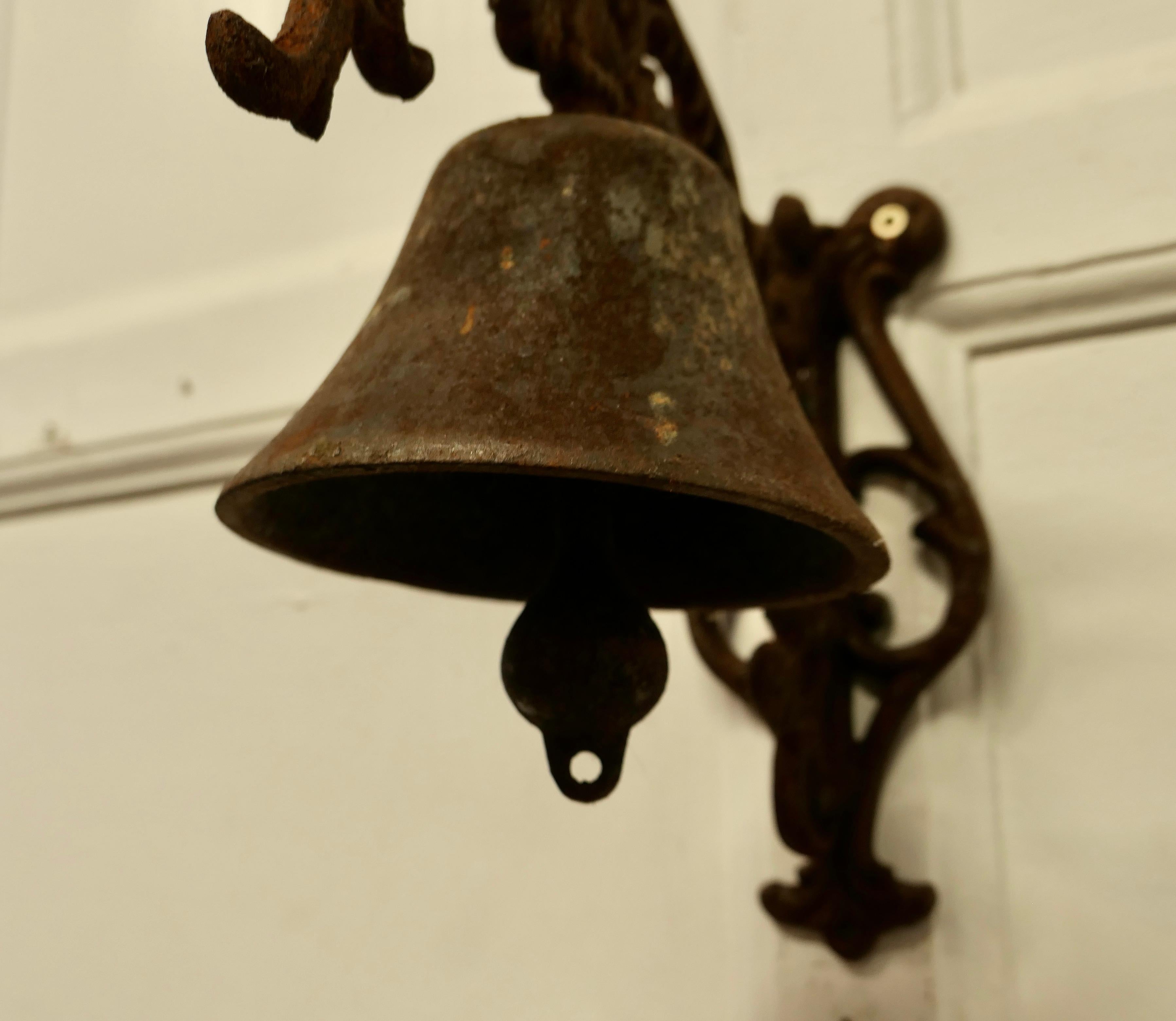 Early 20th Century  Cast Iron Out Door Bell on Bracket     For Sale