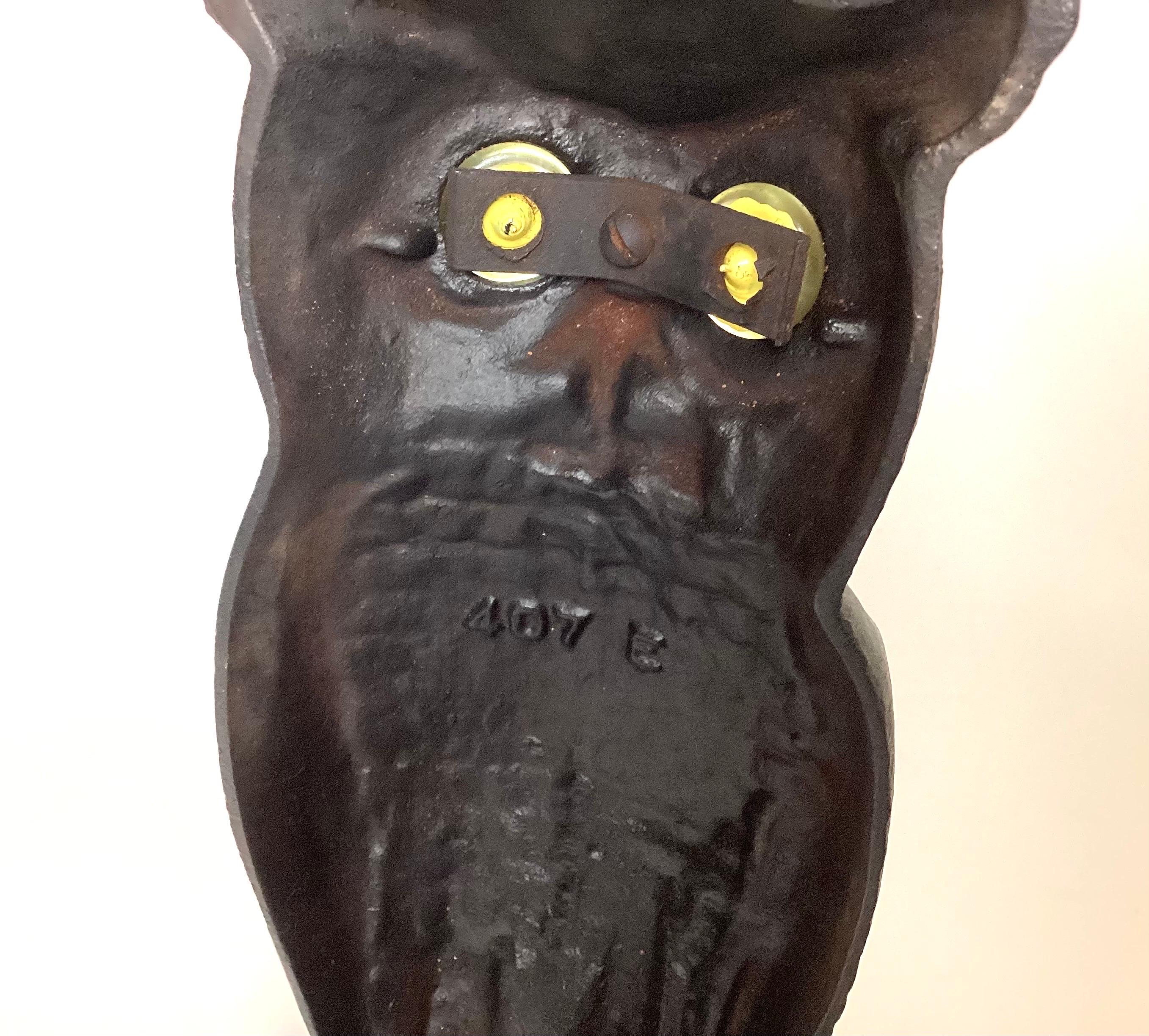 American Cast Iron Owl Andirons with Glass Eyes