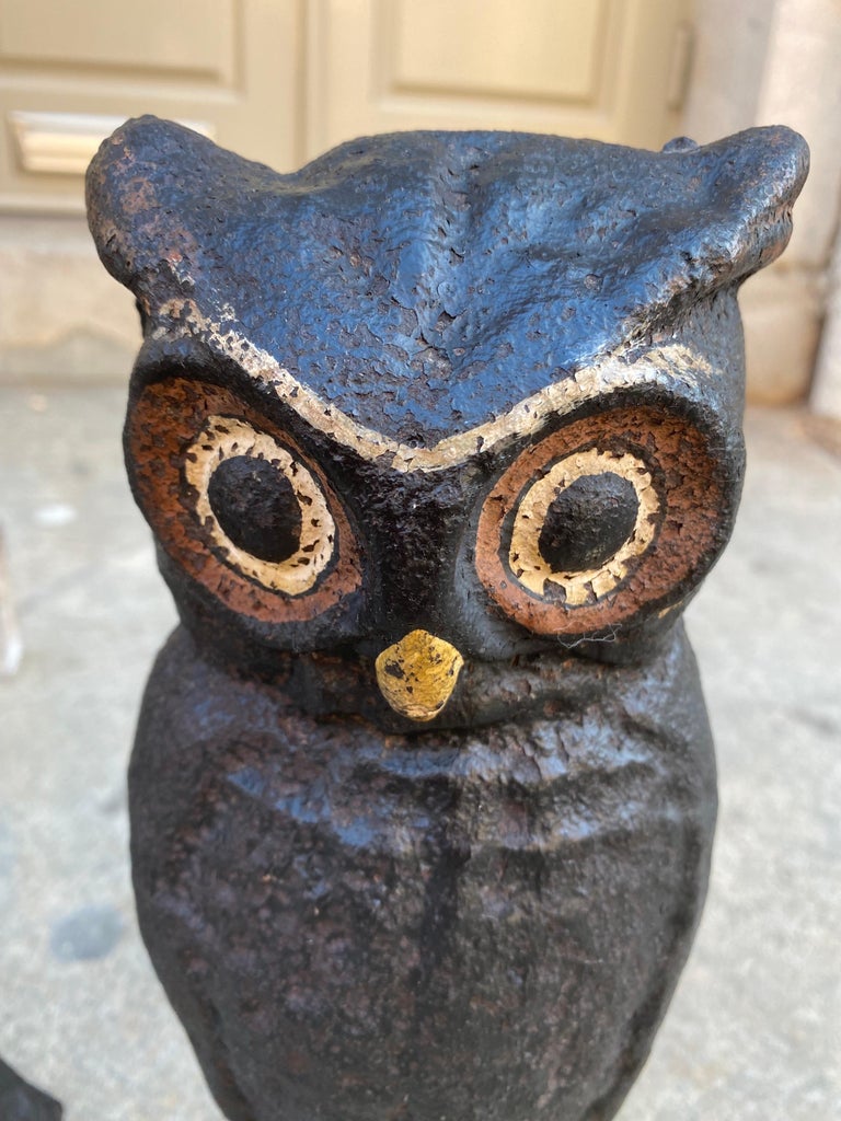 Cast Iron Owl Andirons with Original Paint For Sale at 1stDibs | american  cast iron black folk art andirons c1850