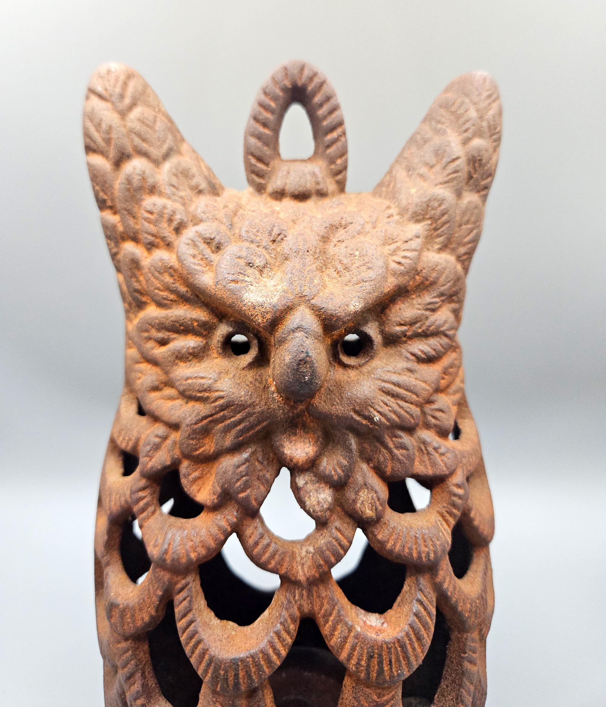 Mid-Century Modern Cast Iron Owl Garden Lantern, Japan, Mid 20th Century For Sale