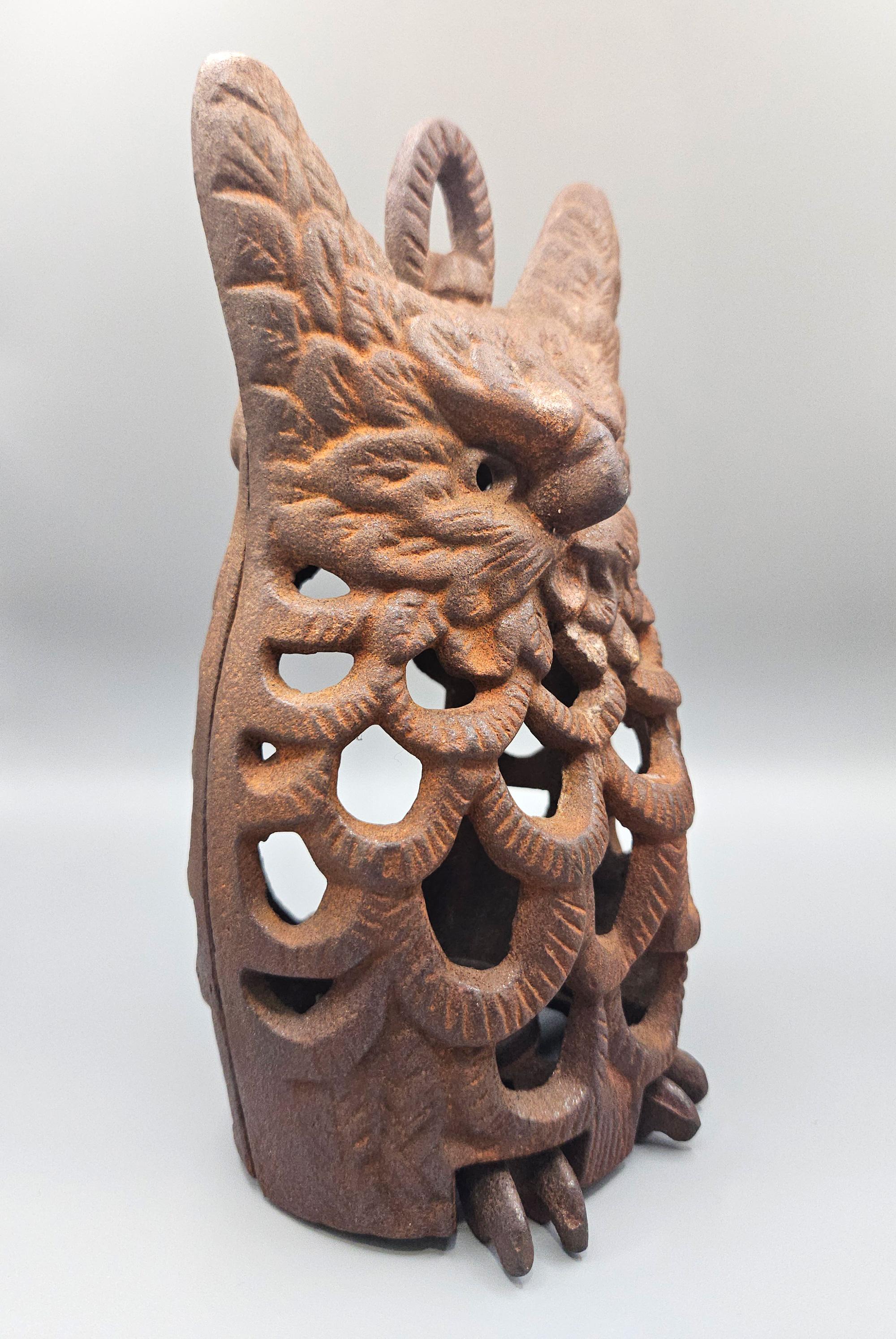 Cast Iron Owl Garden Lantern, Japan, Mid 20th Century In Good Condition For Sale In London, GB