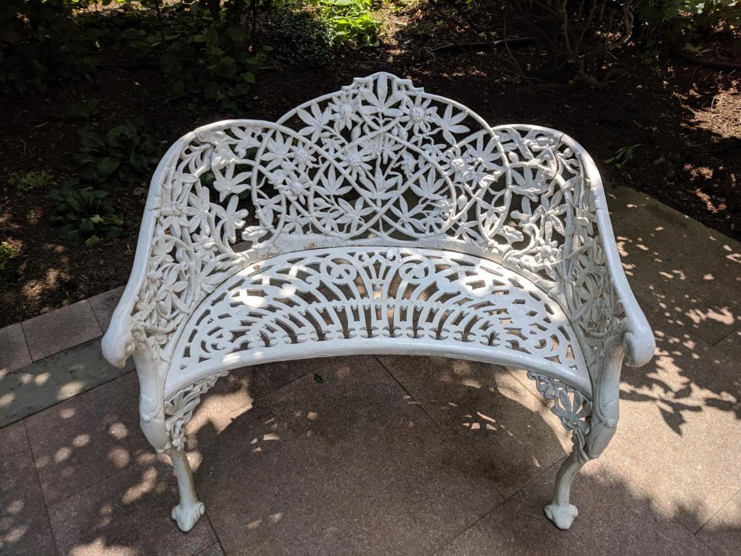Art Nouveau Cast Iron Passion Flower Bench For Sale