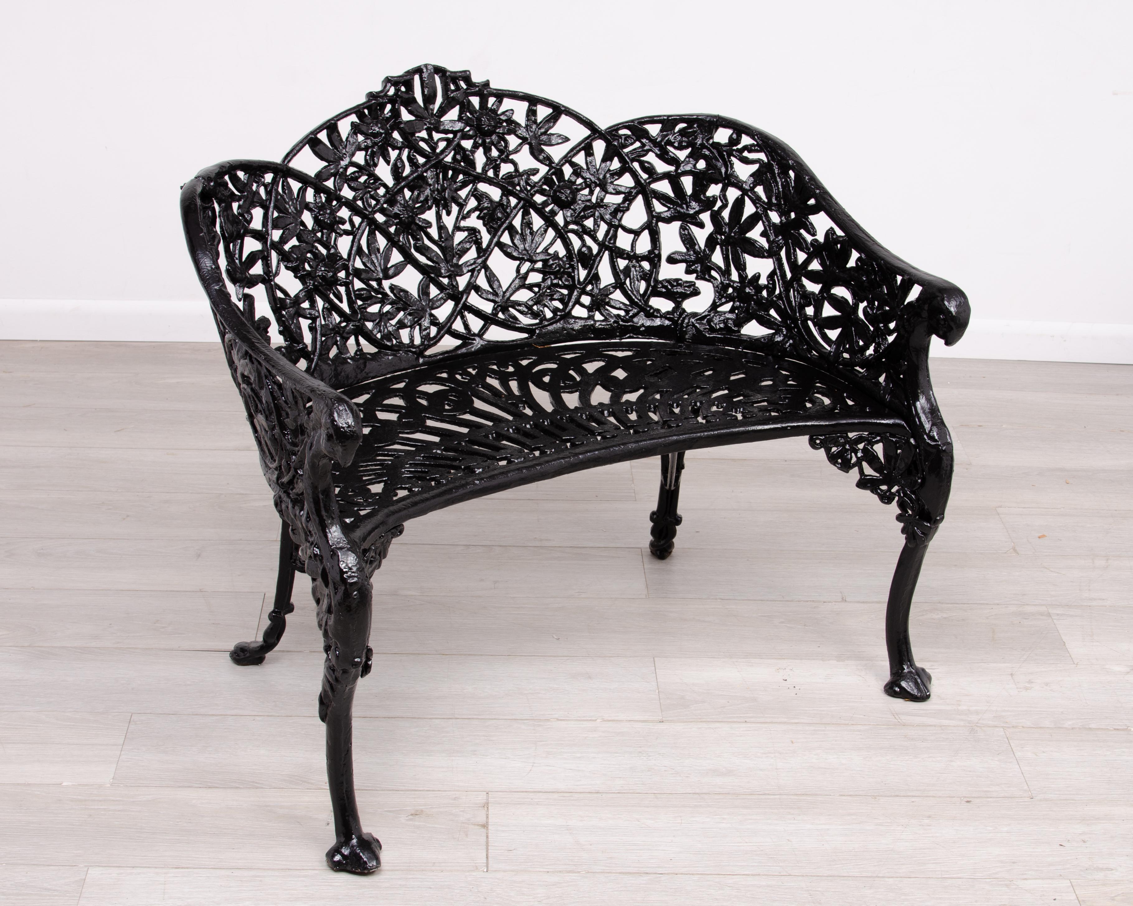 Cast Iron Passion Flower Two Seat Loveseat Bench After Coalbrookdale Company For Sale 13