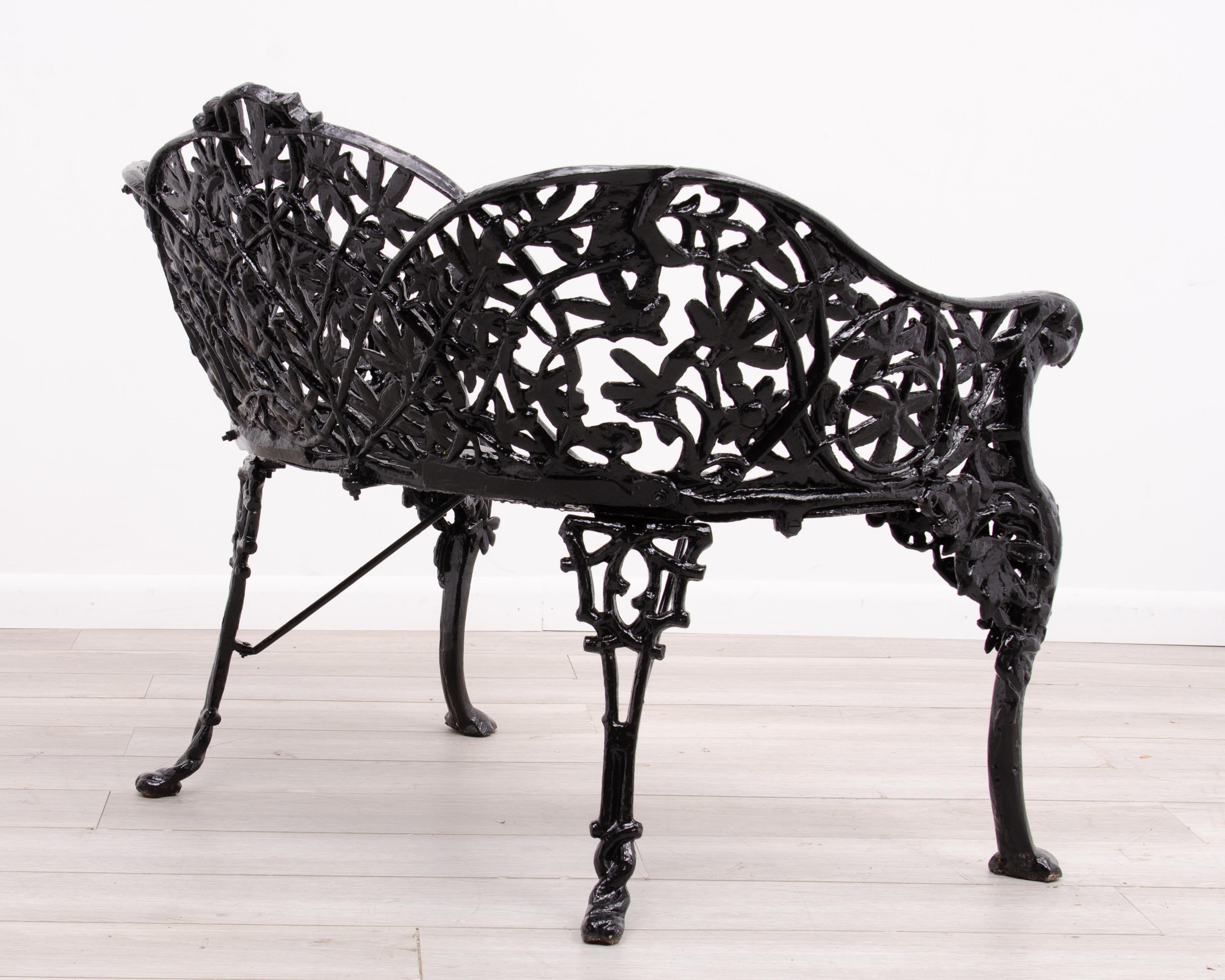 American Cast Iron Passion Flower Two Seat Loveseat Bench After Coalbrookdale Company For Sale