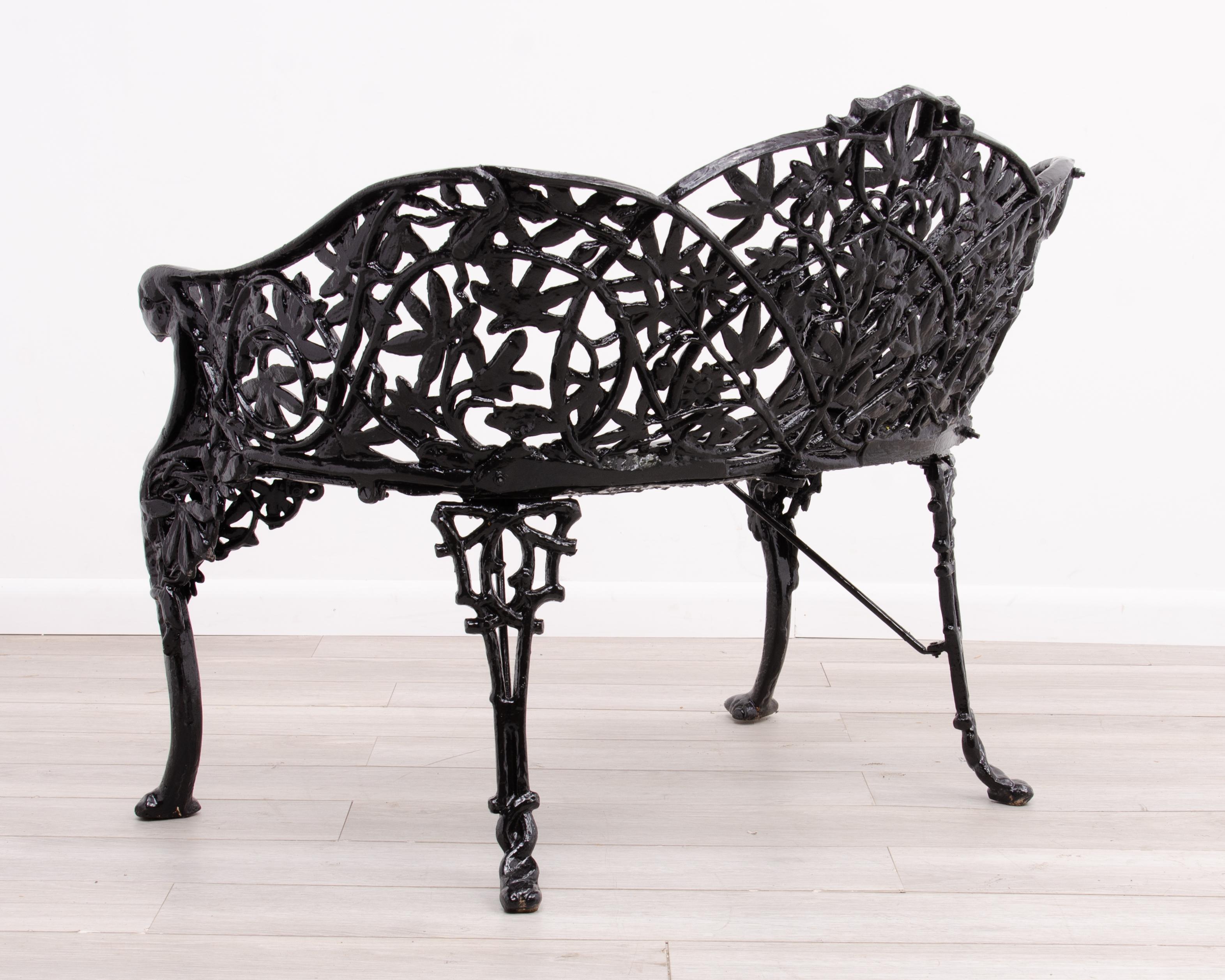 20th Century Cast Iron Passion Flower Two Seat Loveseat Bench After Coalbrookdale Company For Sale