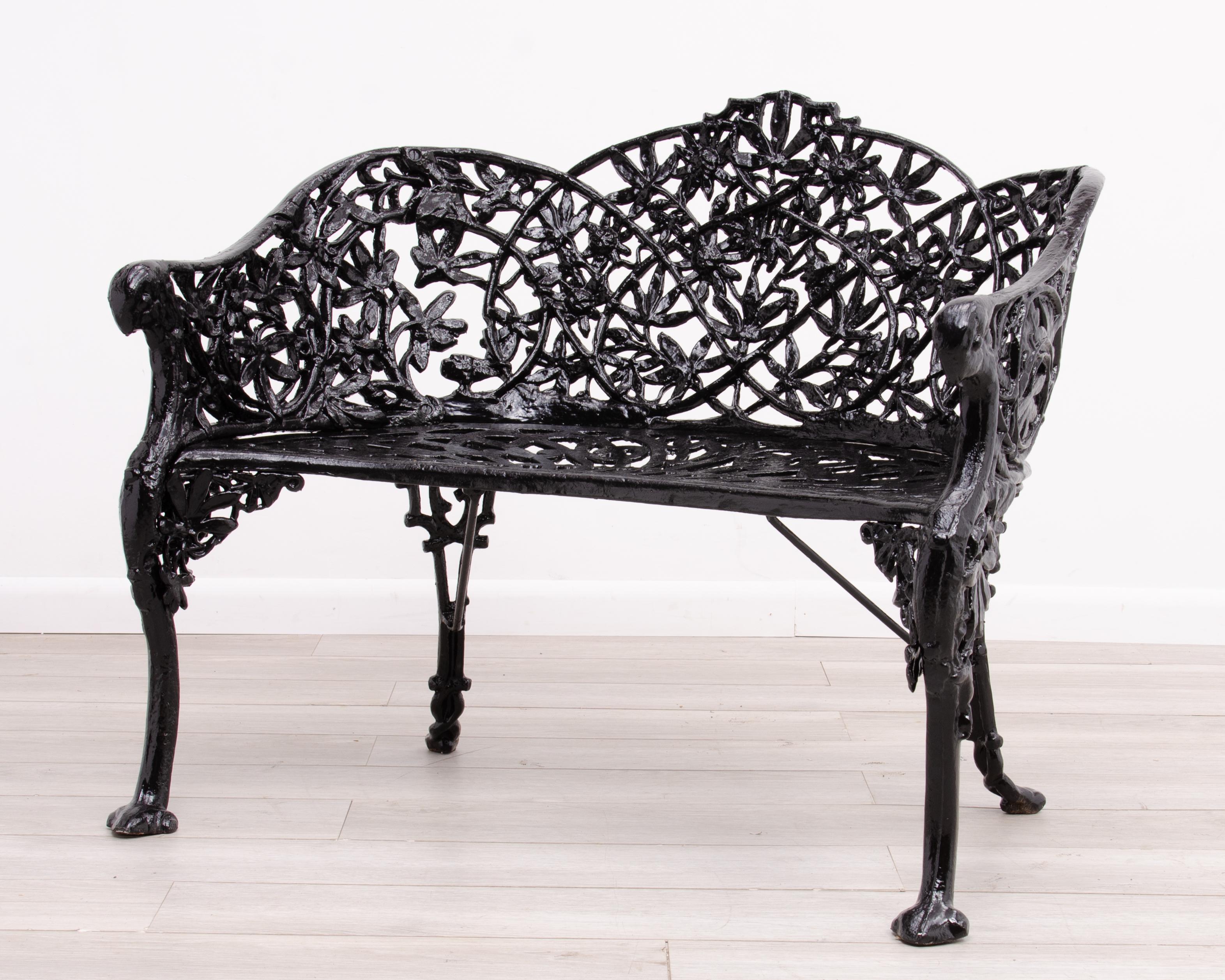 Cast Iron Passion Flower Two Seat Loveseat Bench After Coalbrookdale Company For Sale 2