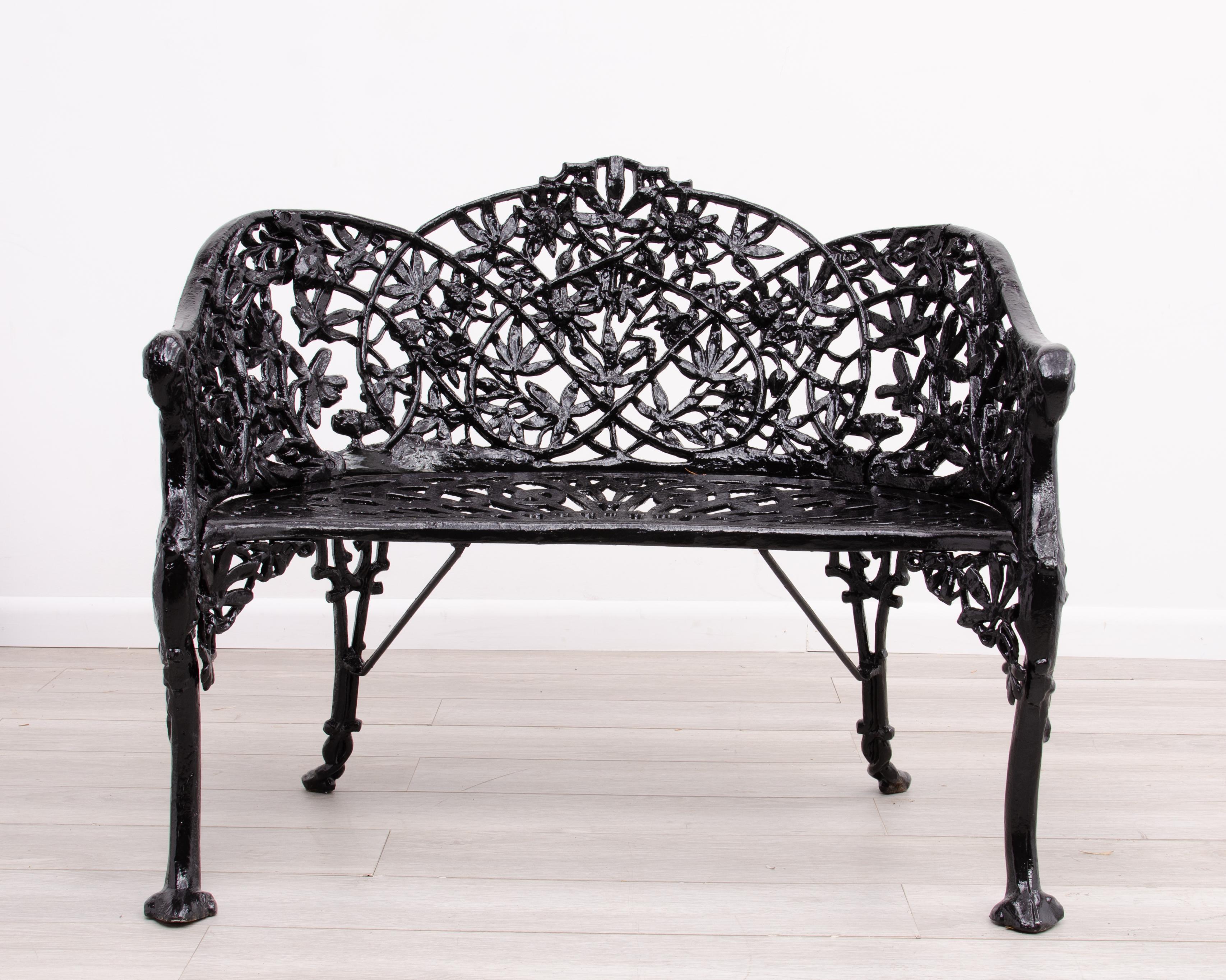 Cast Iron Passion Flower Two Seat Loveseat Bench After Coalbrookdale Company For Sale 3