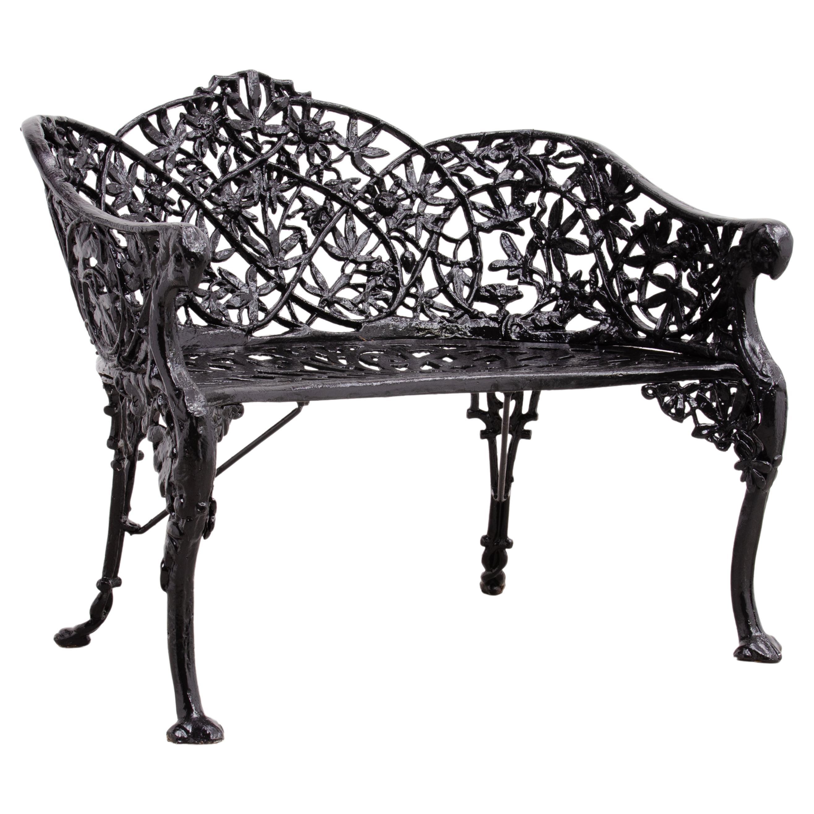 Cast Iron Passion Flower Two Seat Loveseat Bench After Coalbrookdale Company For Sale