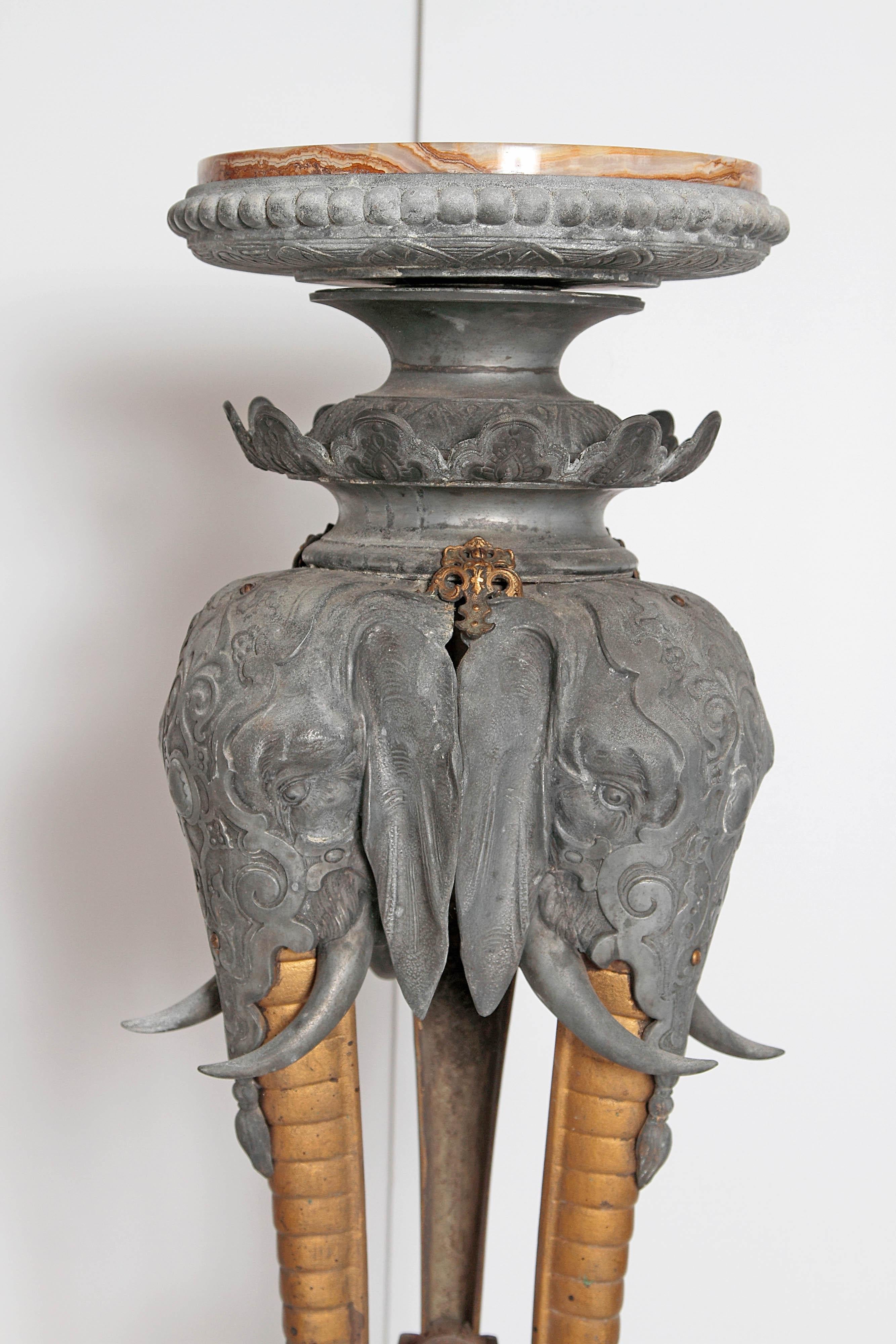 19th Century Cast Iron Pedestal with Marble Top / Elephant Heads