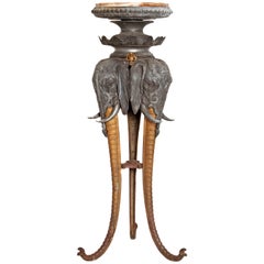 Cast Iron Pedestal with Marble Top / Elephant Heads