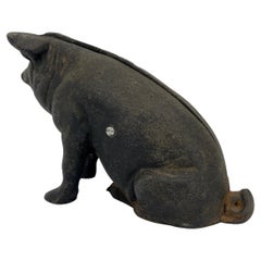 Cast Iron Pig Desk Accessory or Decorative Folk Art Statue