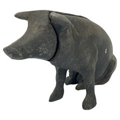 Antique Cast Iron Pig Desk Accessory or Decorative Folk Art Statue