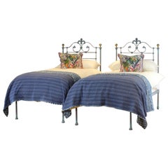 Antique Cast Iron Platform Beds in Blue Verdigris, MP58