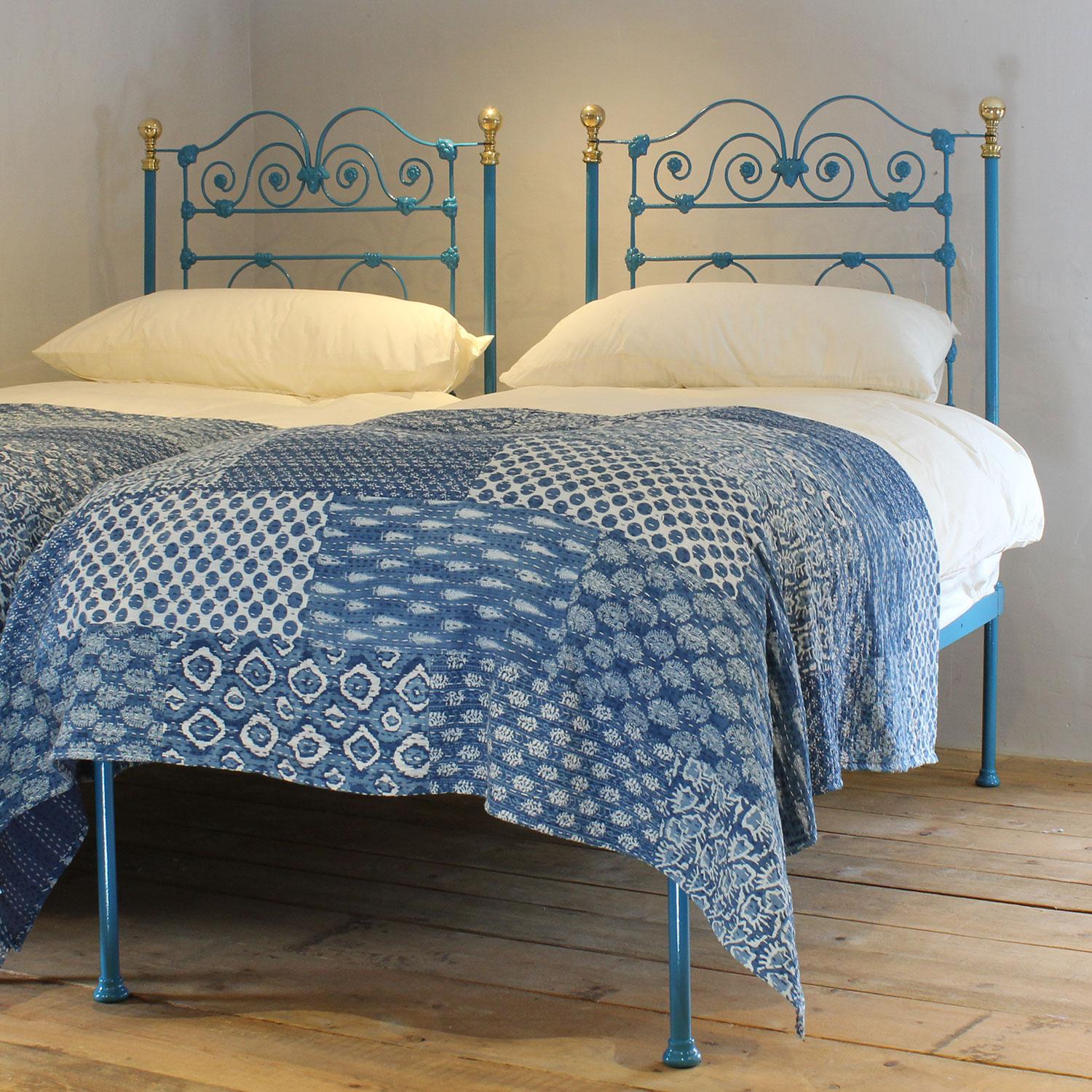 blue metal bed frame queen