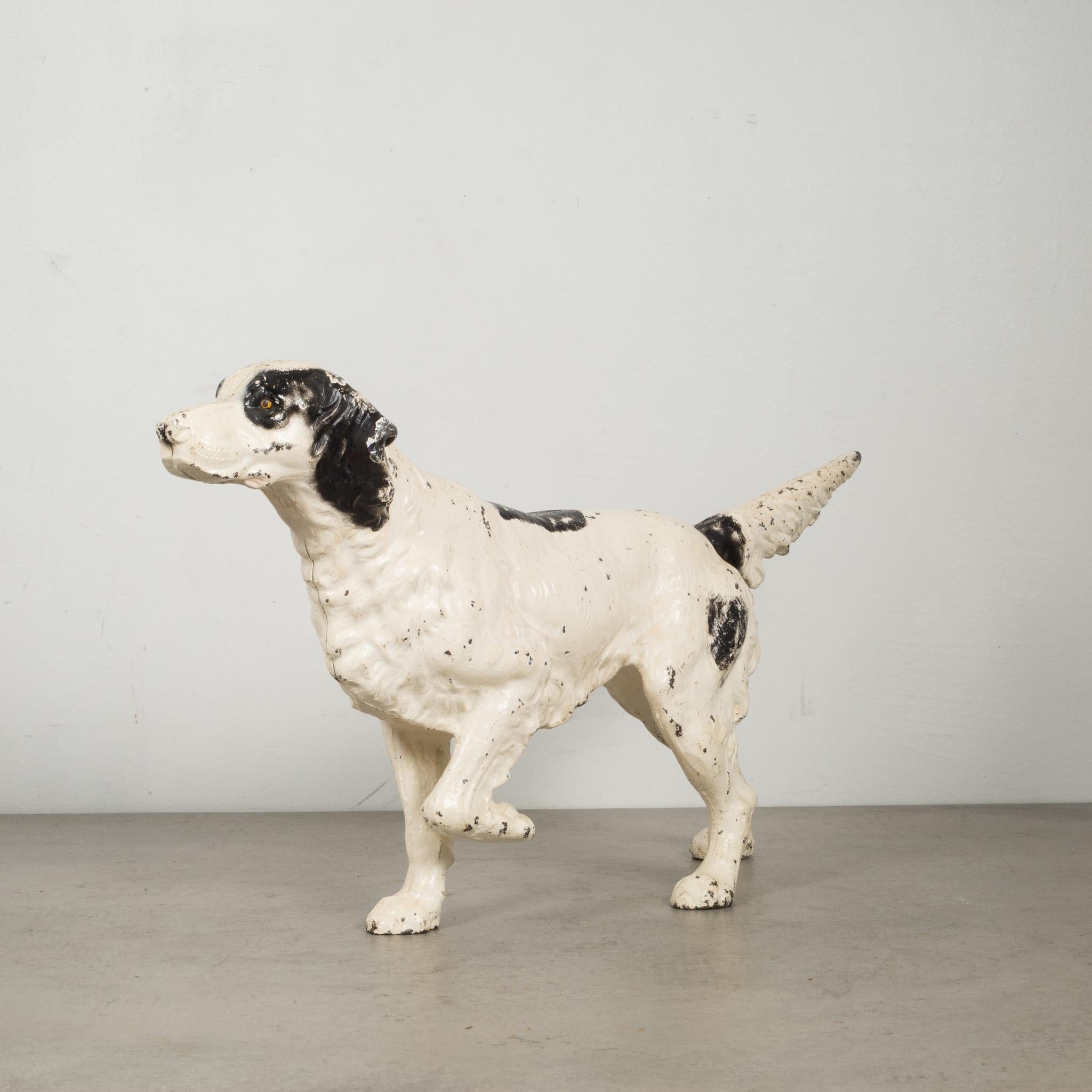 About

This is an original cast iron Pointer dog doorstop manufactured by the Hubley Manufacturing Company in Lancaster, Pennsylvania, USA. The piece has retained its original hand painted finish which shows wear along the spine, both screws and
