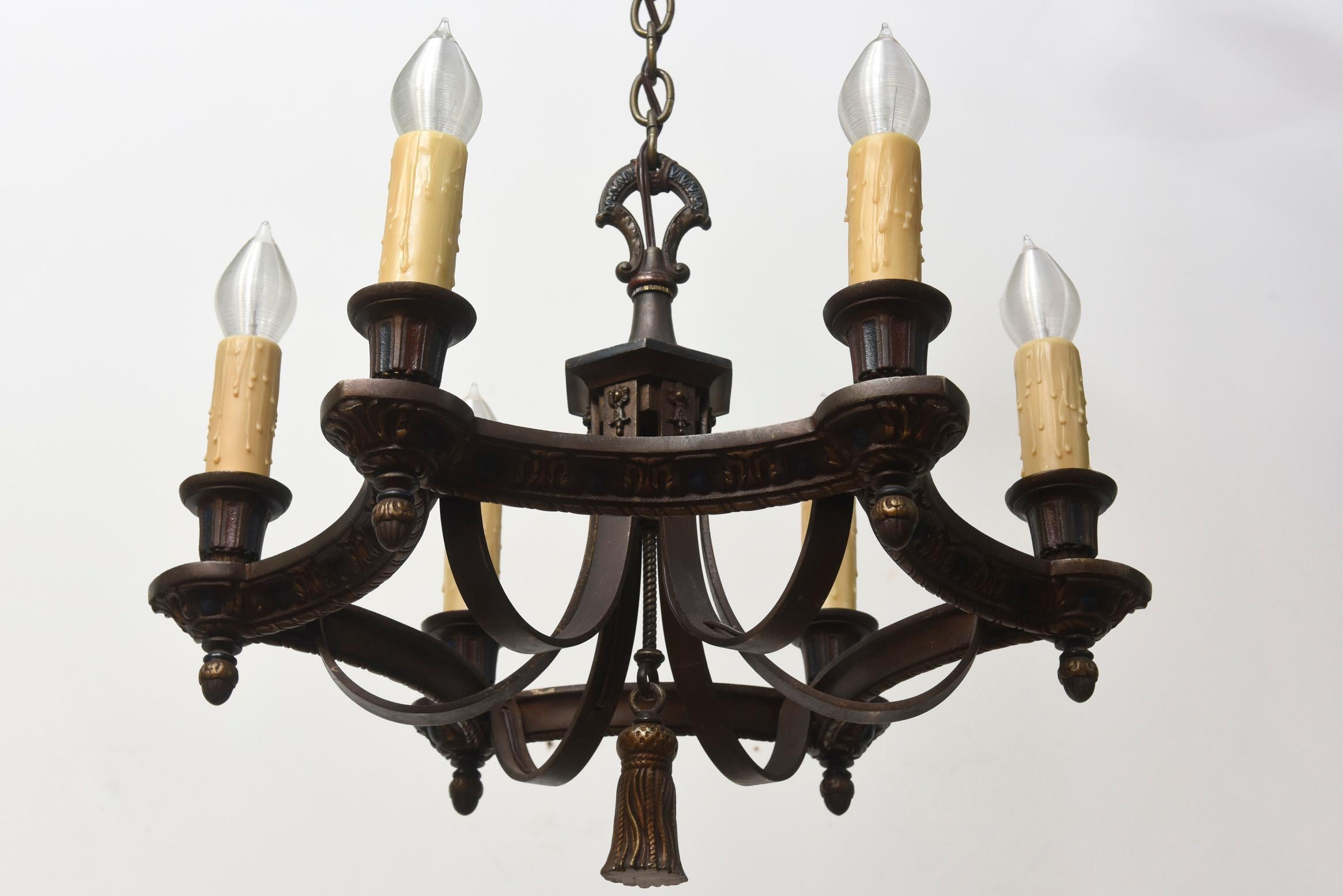 Cast Iron Polychrome Chandelier In Excellent Condition For Sale In Canton, MA