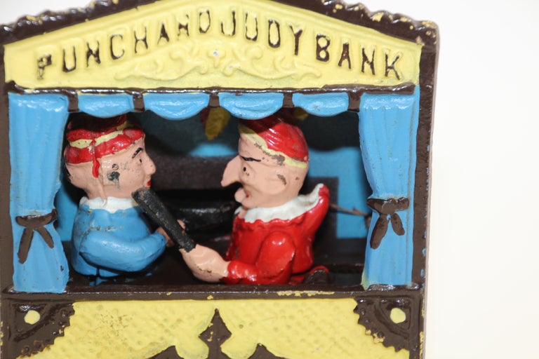 Vintage Cast Iron Book of Knowledge Mechanical Bank, Punch and Judy