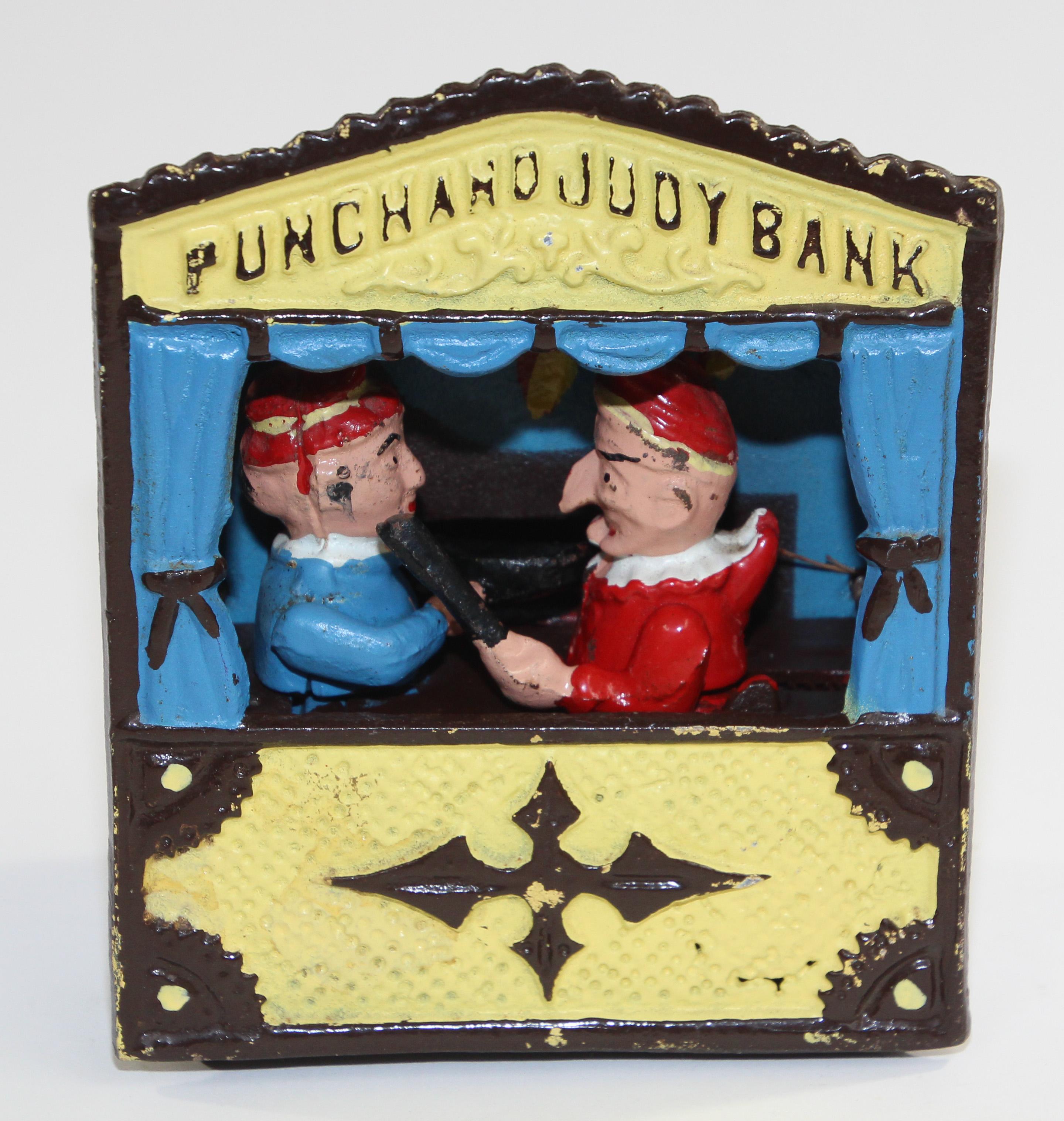 Vintage Cast Iron Book of Knowledge Mechanical Bank, Punch & Judy, 20th Century For Sale 9