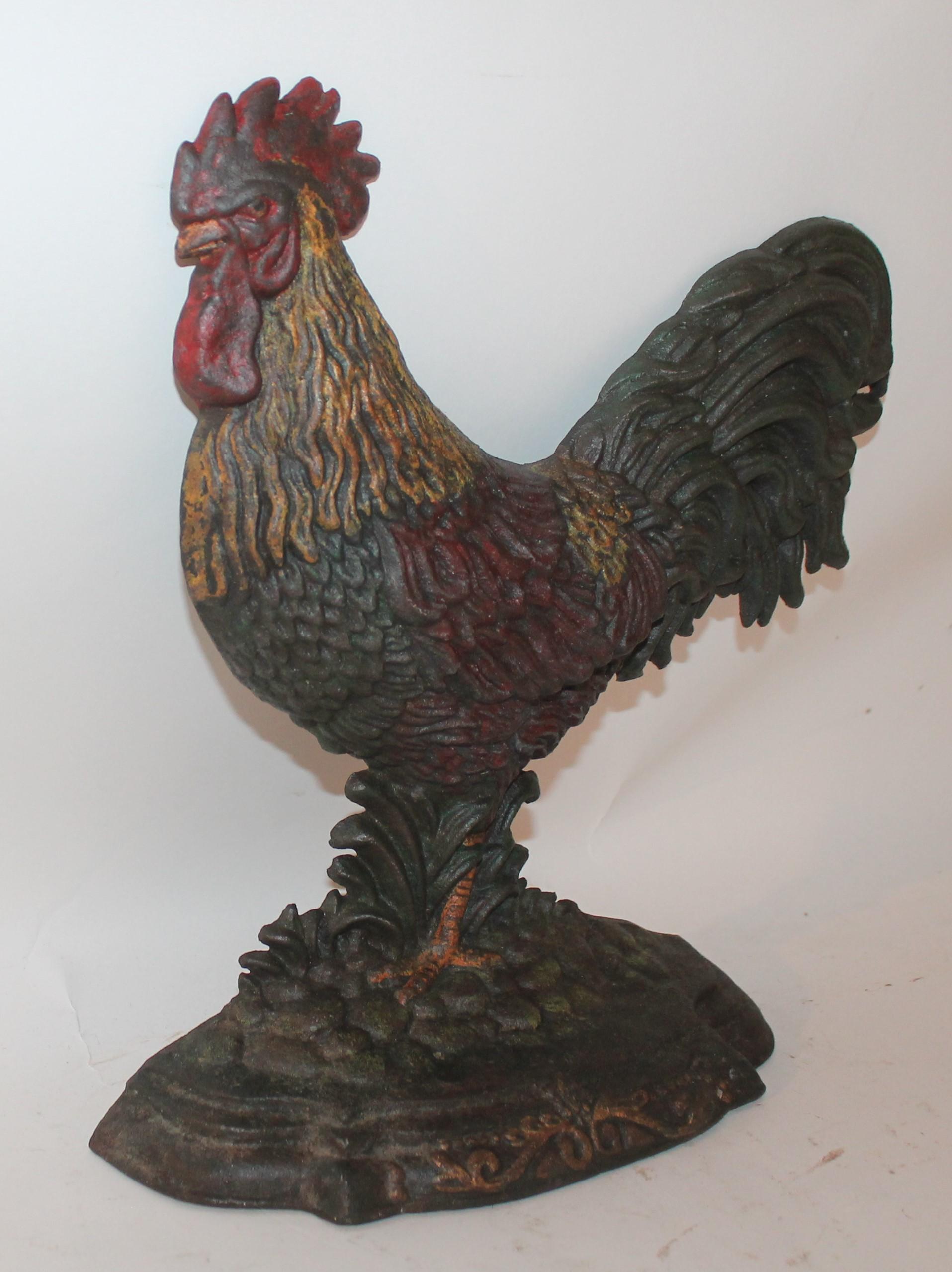 Adirondack Butoir de porte en fonte avec coq en peinture originale