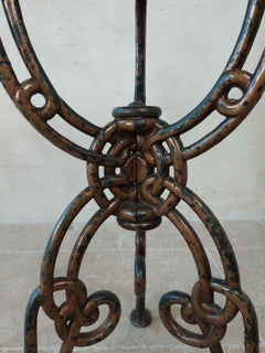 Cast iron round bistro table with inlaid (intarsia) marble mosaic
