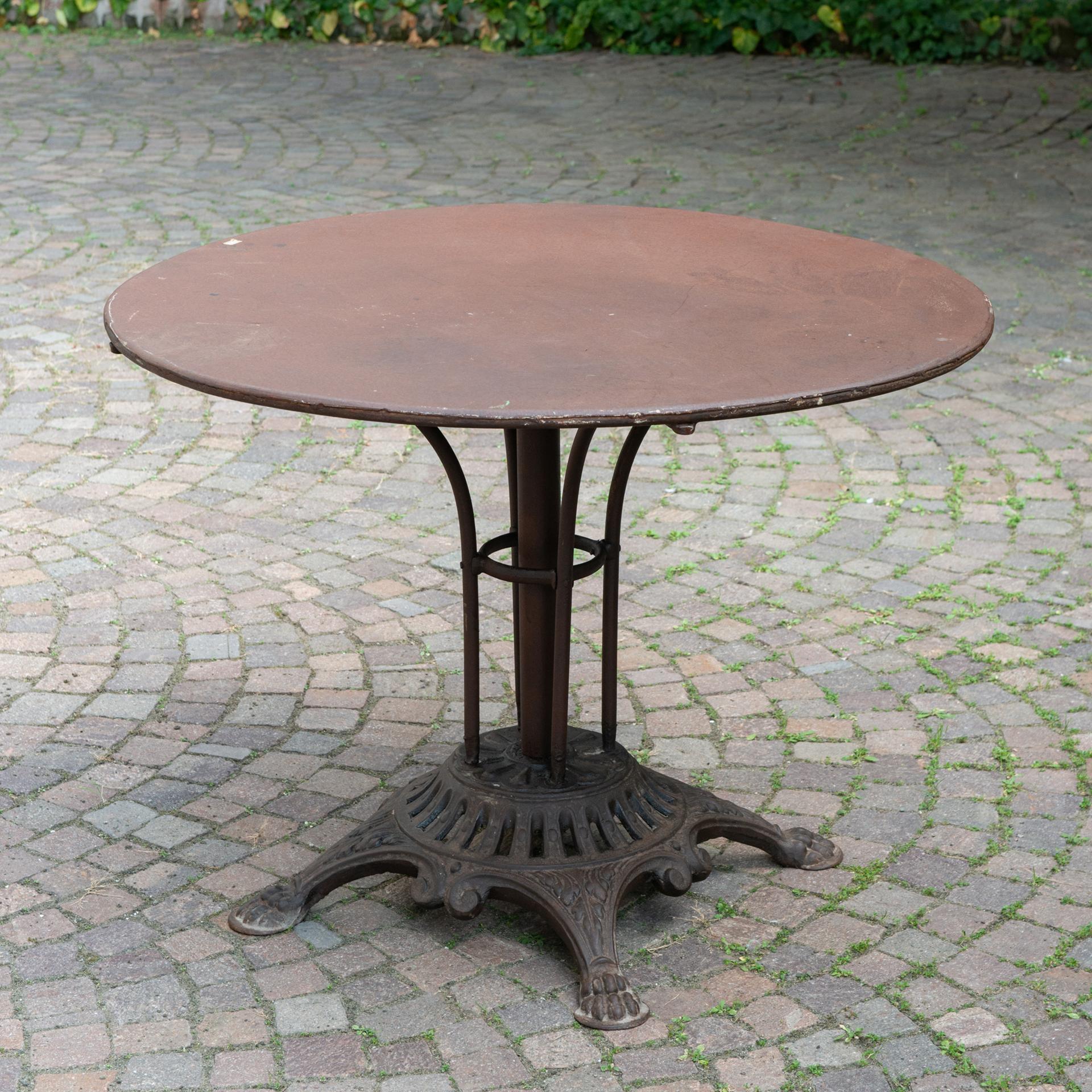 Arts and Crafts Cast Iron Round Table with Original Iron Top For Sale