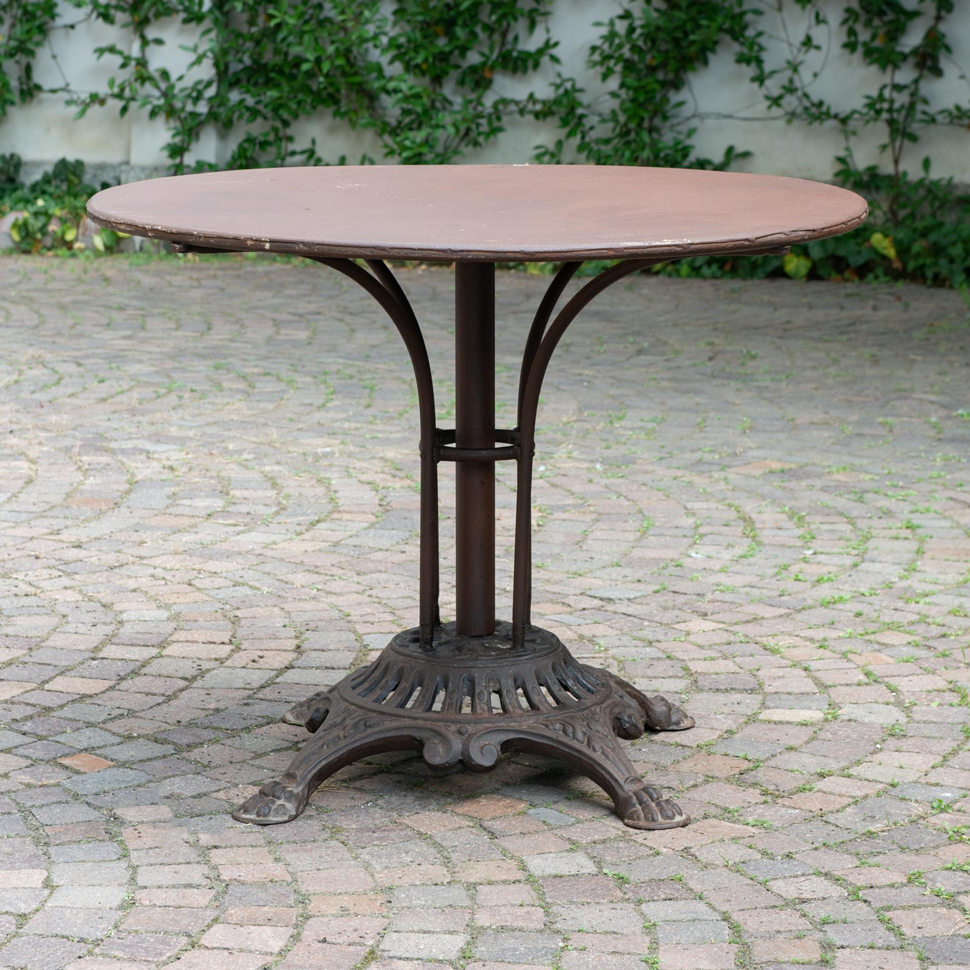 French Cast Iron Round Table with Original Iron Top For Sale