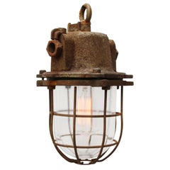 Cast Iron Rust Vintage Industrial Clear Glass Factory Pendant Lights (2x)