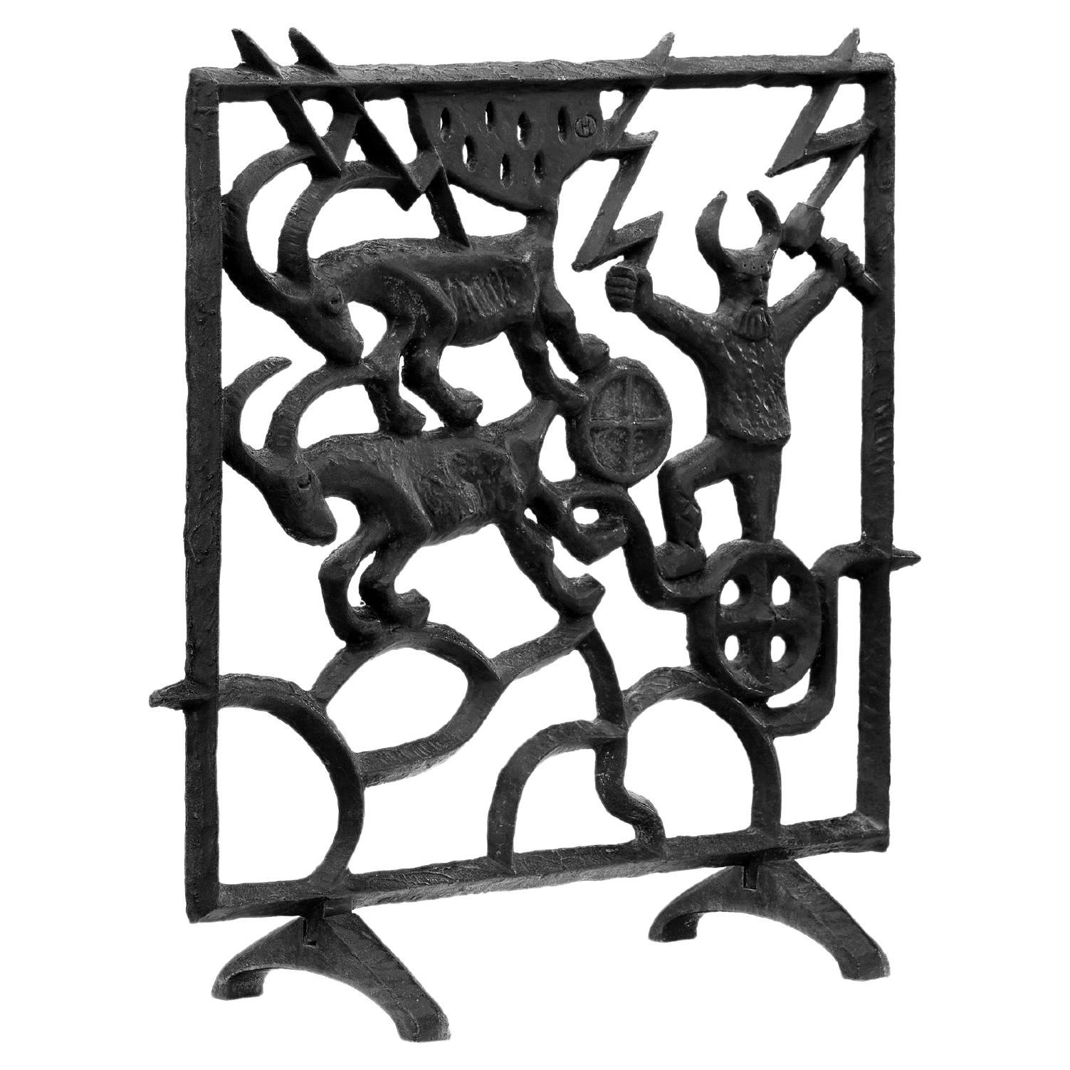 Cast Iron Sculptural Firescreen by Olle Hermansson, Sweden Mid-20th Century For Sale