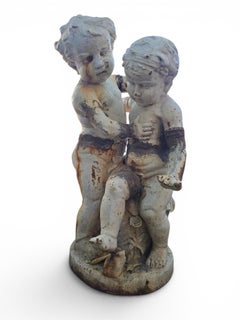Cast Iron Sculptural Group of Two Children, Italy, 1950s