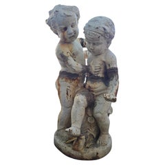 Cast Iron Sculptural Group of Two Children, Italy, 1950s