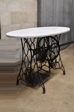 Cast Iron Singer Treadle Sewing Machine Base Console Table Oval Marble Top