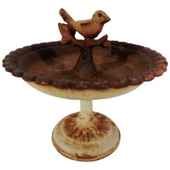 Vintage Cast Iron Small White Birdbath
