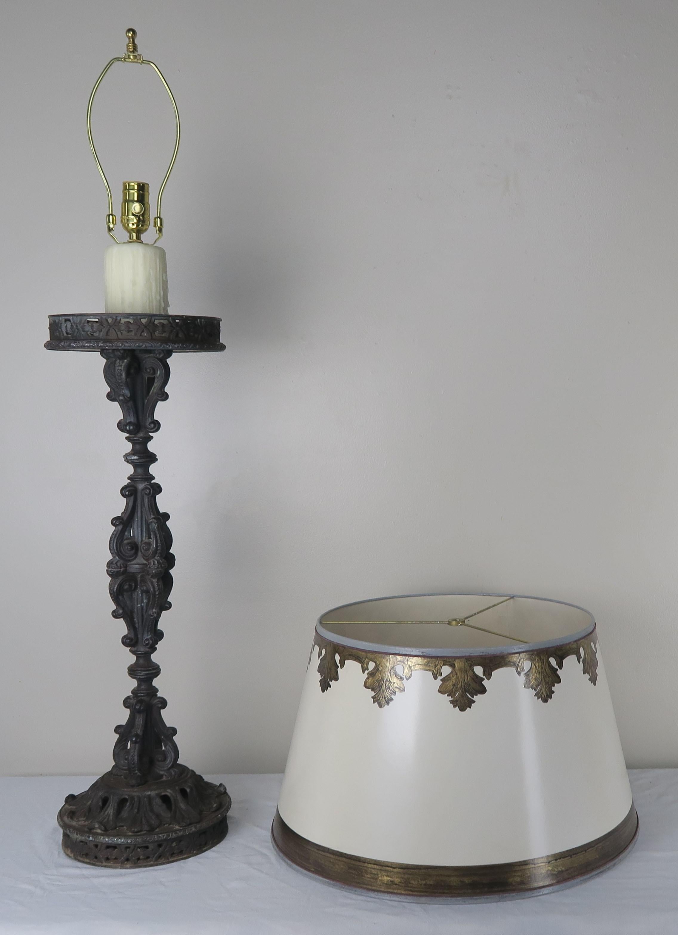 Cast Iron Spanish Candlestick Lamps with Custom Parchment Shades, Pair For Sale 2