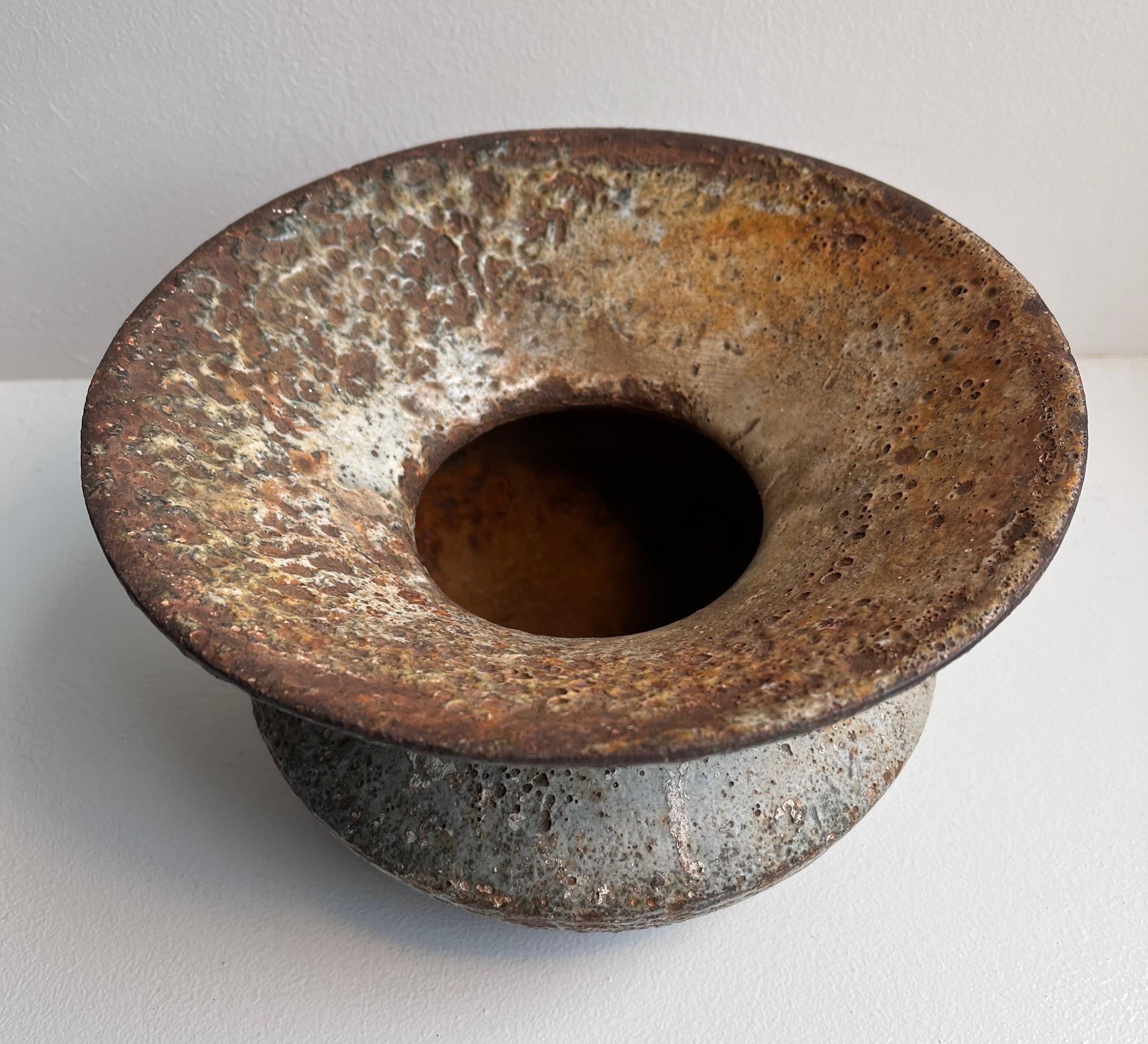 Cast Iron Spittoon with perfect volcanic glaze patina in the style of Lucie Rie 

