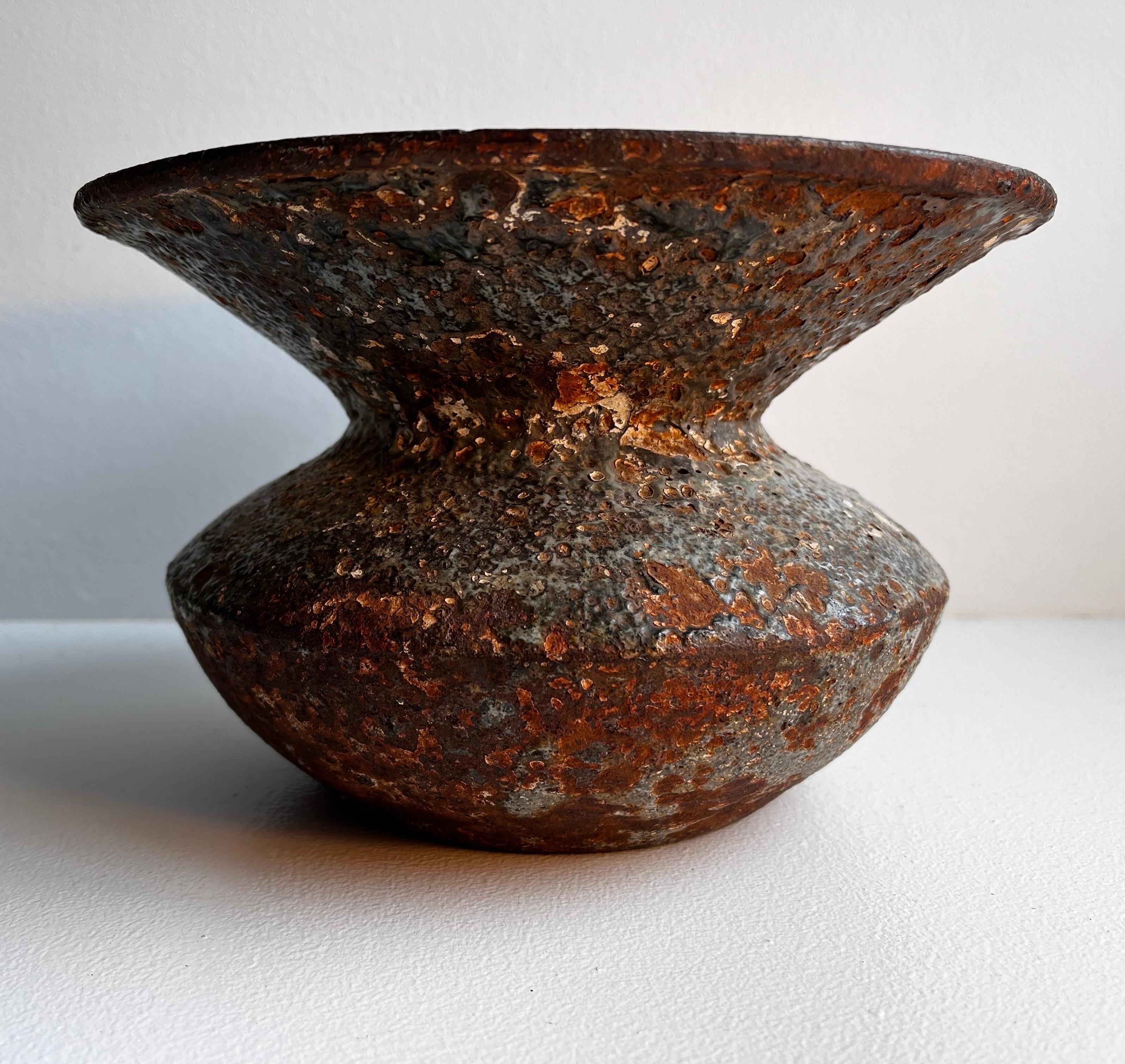 Other Cast Iron Spittoon with Perfect Volcanic Glaze Patina in the Style of Lucie Rie For Sale