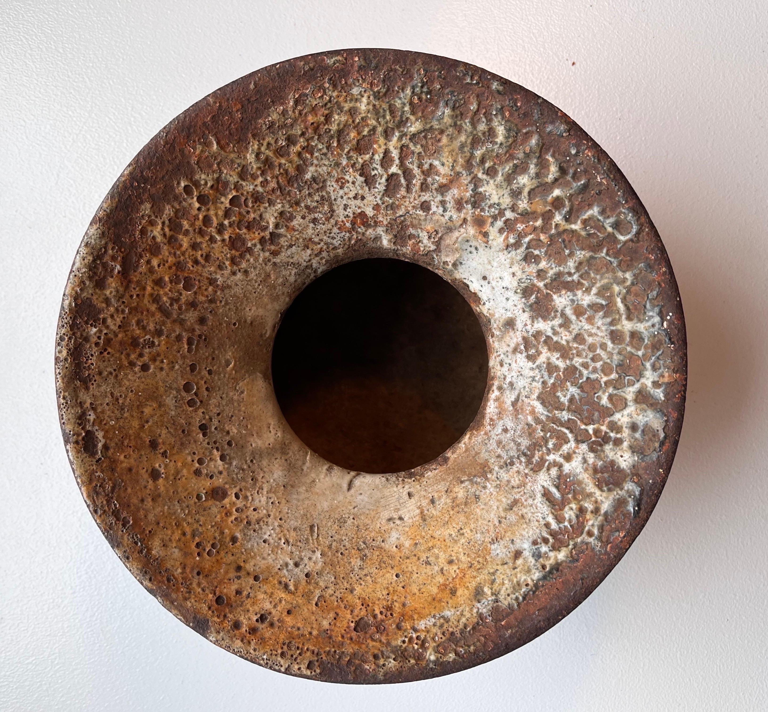 American Cast Iron Spittoon with Perfect Volcanic Glaze Patina in the Style of Lucie Rie For Sale