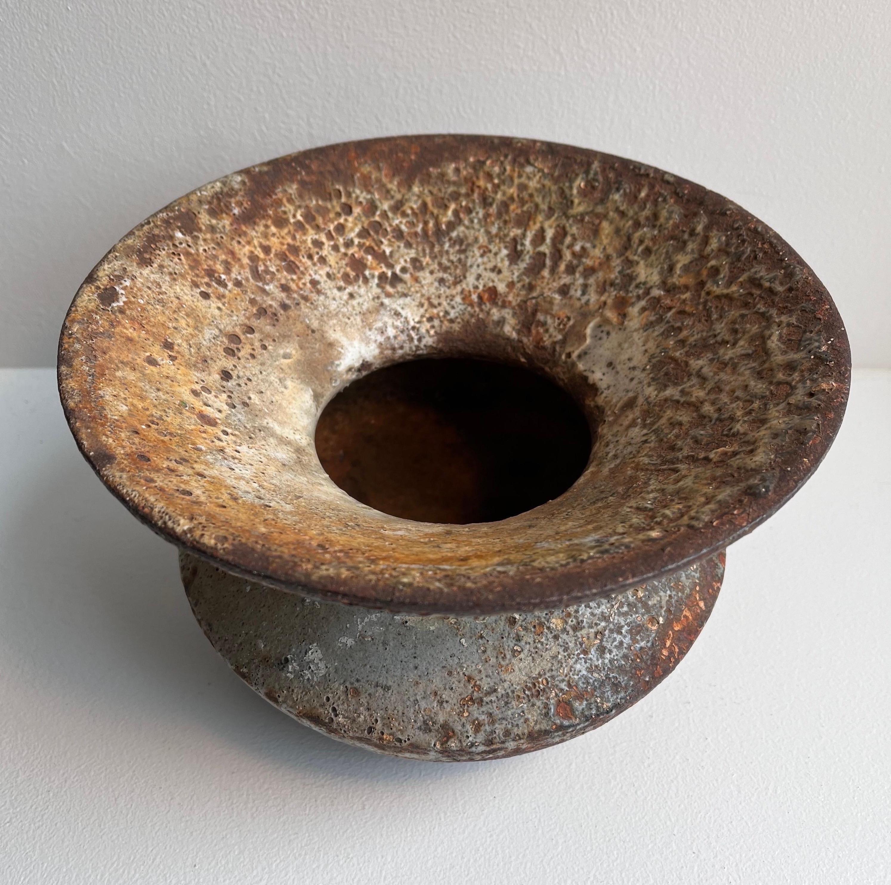 Cast Iron Spittoon with Perfect Volcanic Glaze Patina in the Style of Lucie Rie In Good Condition For Sale In Philadelphia, PA