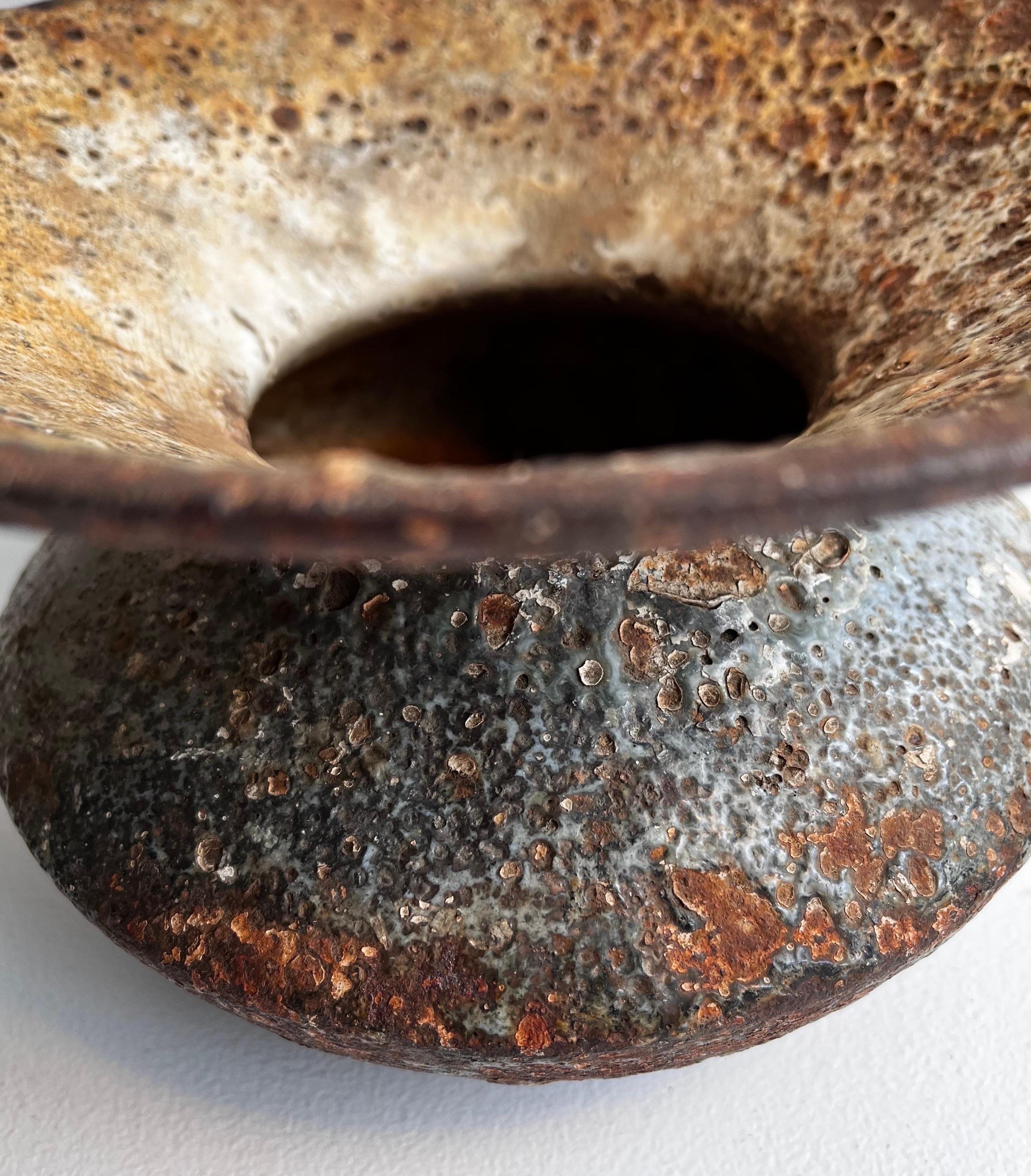 Mid-20th Century Cast Iron Spittoon with Perfect Volcanic Glaze Patina in the Style of Lucie Rie For Sale