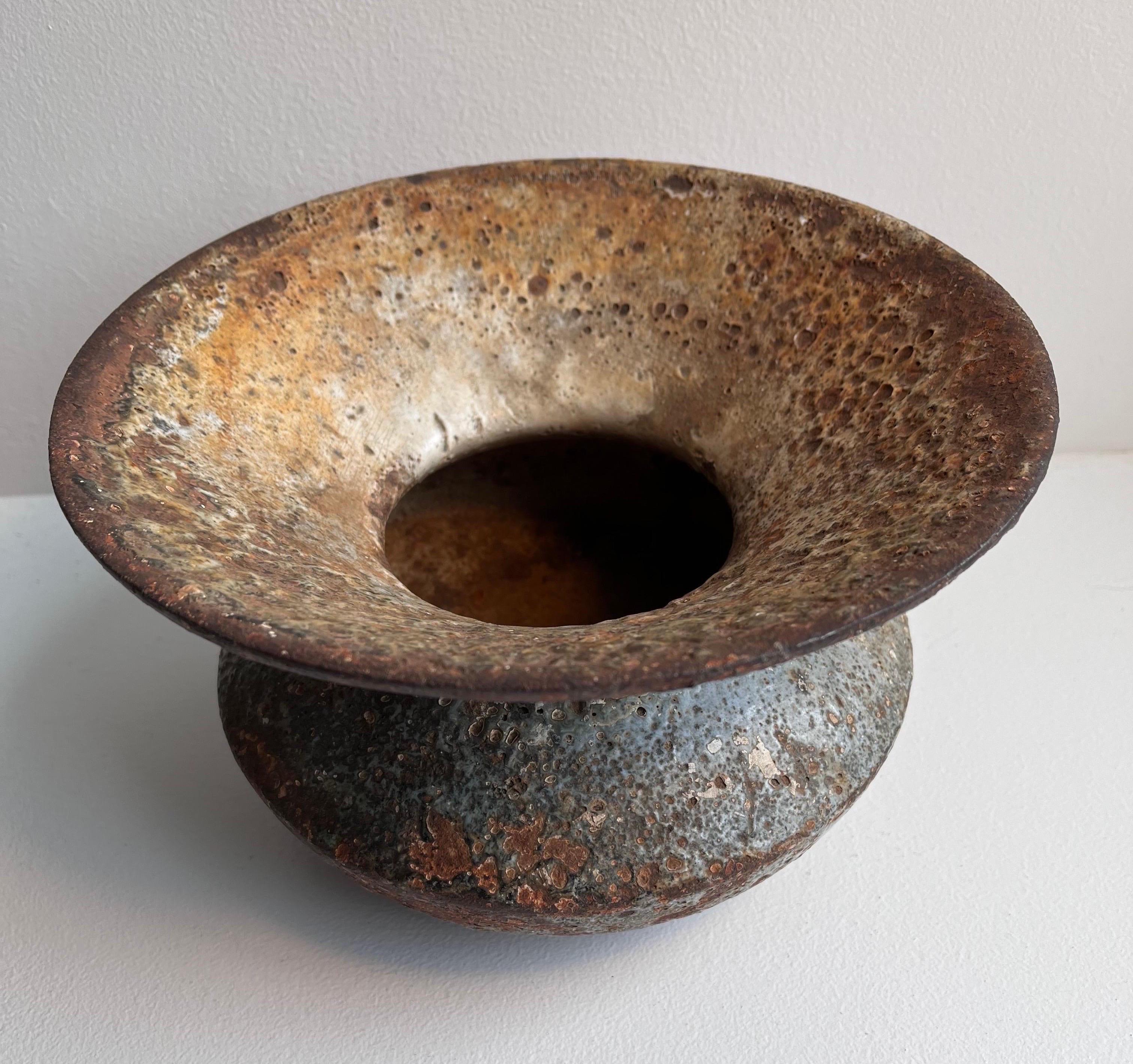 Cast Iron Spittoon with Perfect Volcanic Glaze Patina in the Style of Lucie Rie For Sale 1