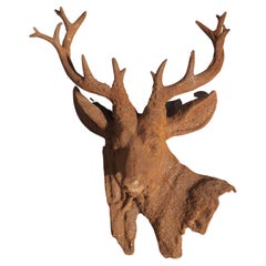 Cast Iron Stag Wall Hanging from France, 20th Century