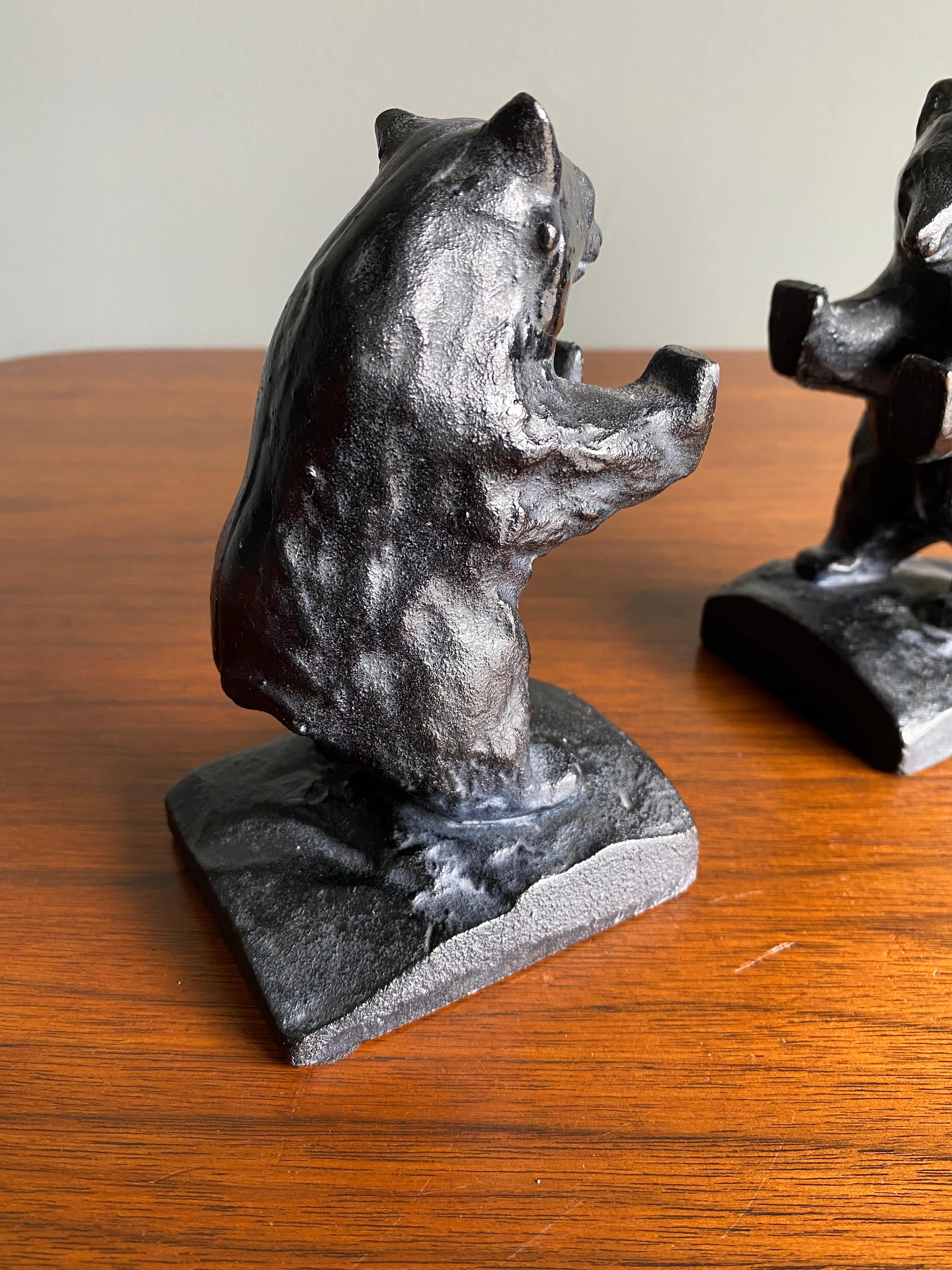 20th Century Cast Iron Standing Bear Bookends