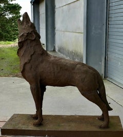 Statue en fonte d'un énorme WOLFS hurlant Une bête aussi belle que terrifiante