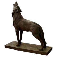Statue en fonte d'un énorme WOLFS hurlant Une bête aussi belle que terrifiante