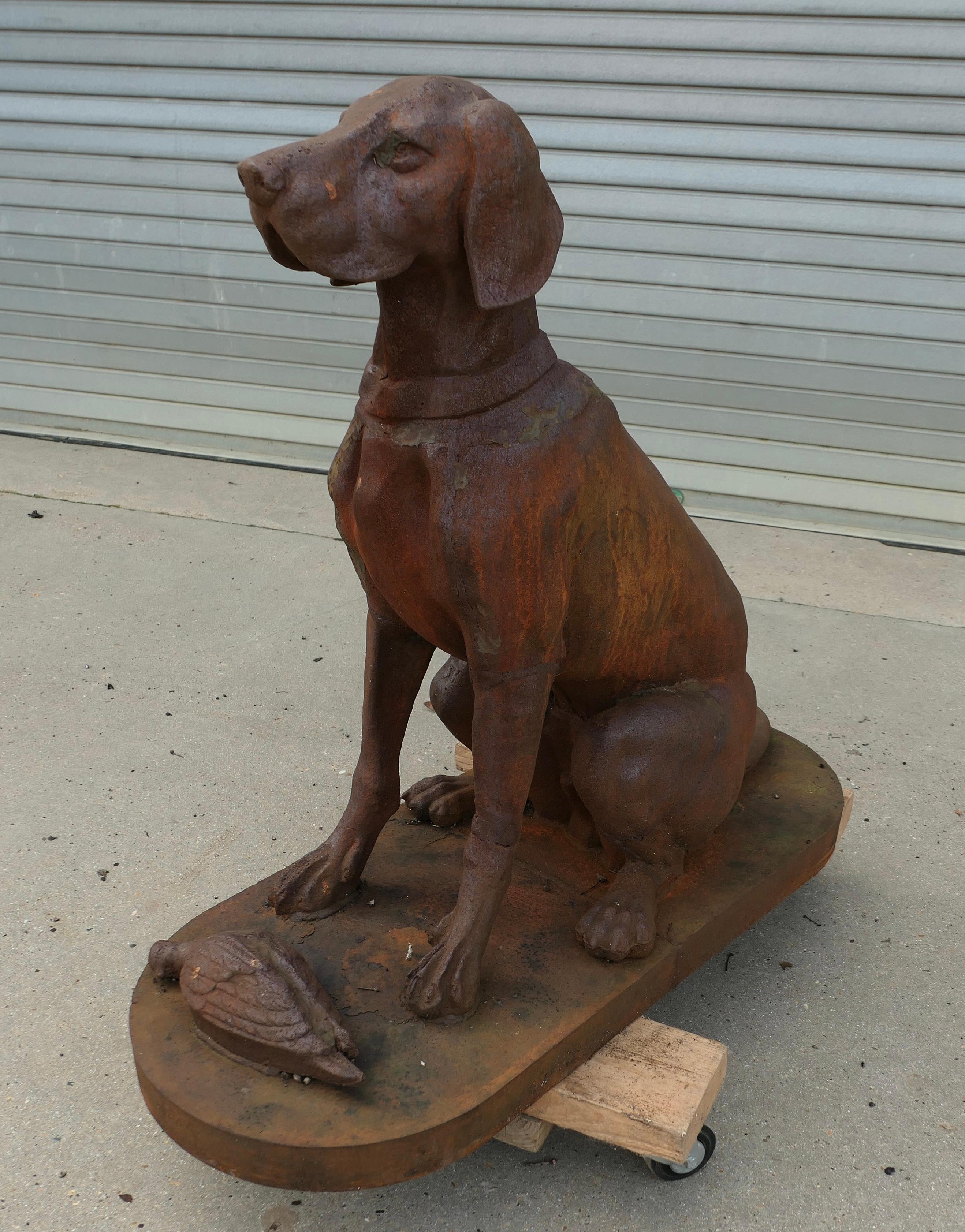 International Style Cast Iron Statue of a Hunting Dog Retrieving a Pheasant   A very proud Chap For Sale