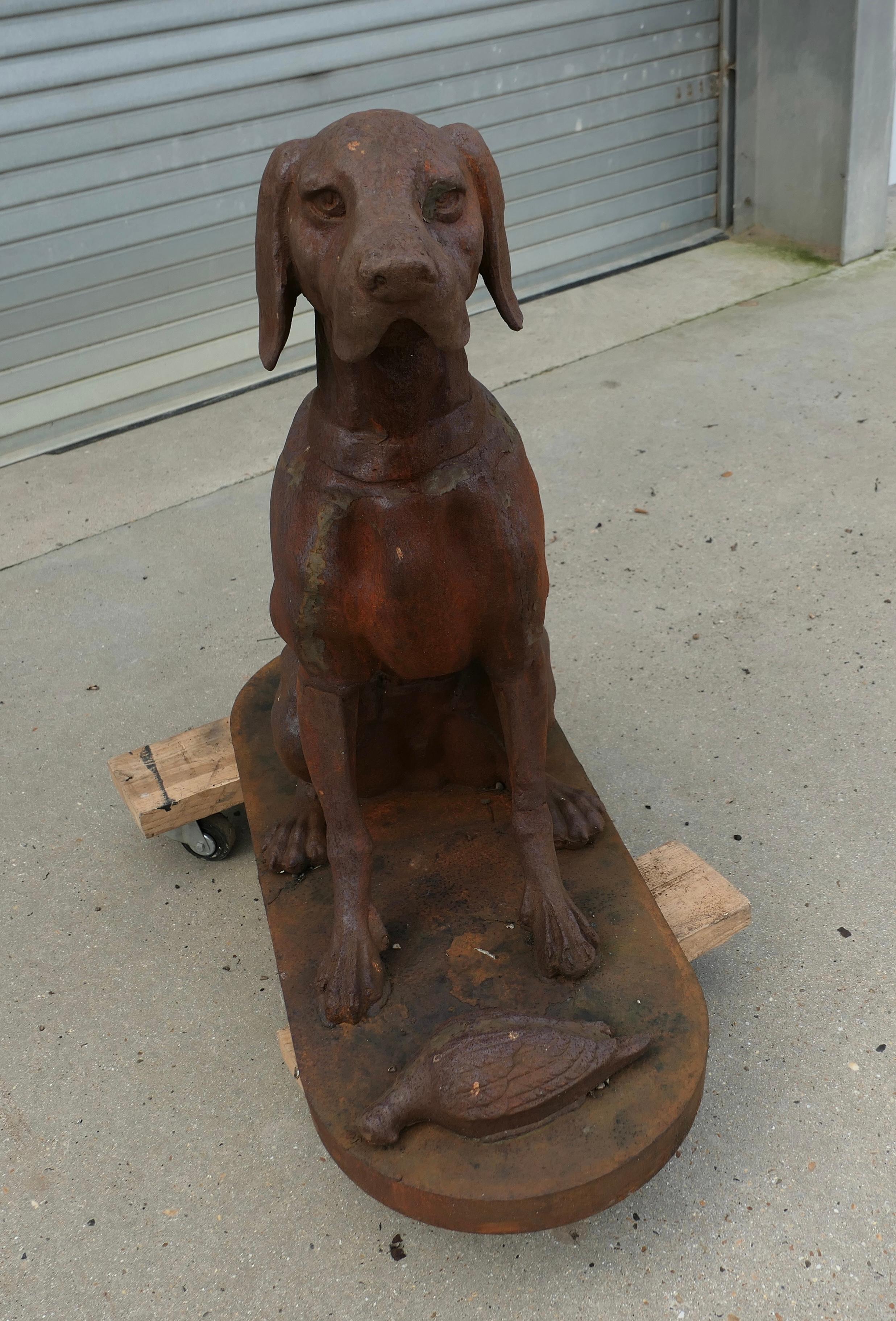 Cast Iron Statue of a Hunting Dog Retrieving a Pheasant   A very proud Chap In Good Condition For Sale In Godshill, Isle of Wight